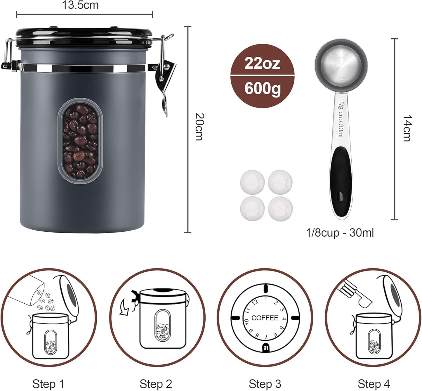 Kaffeedose, 1.8L-Grau
