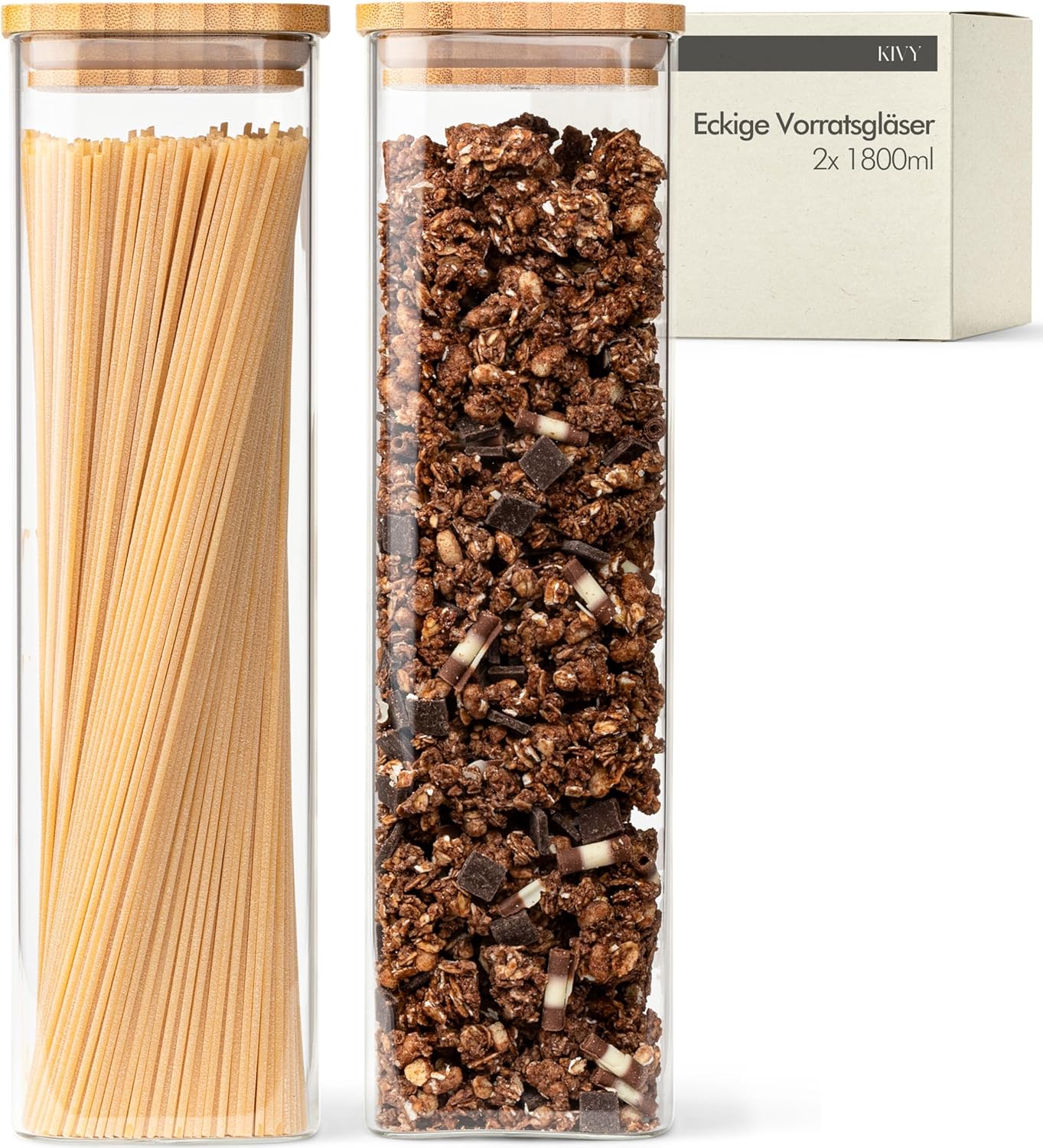 Vorratsgläser-Set mit Bambusdeckel, 2x 1800ml