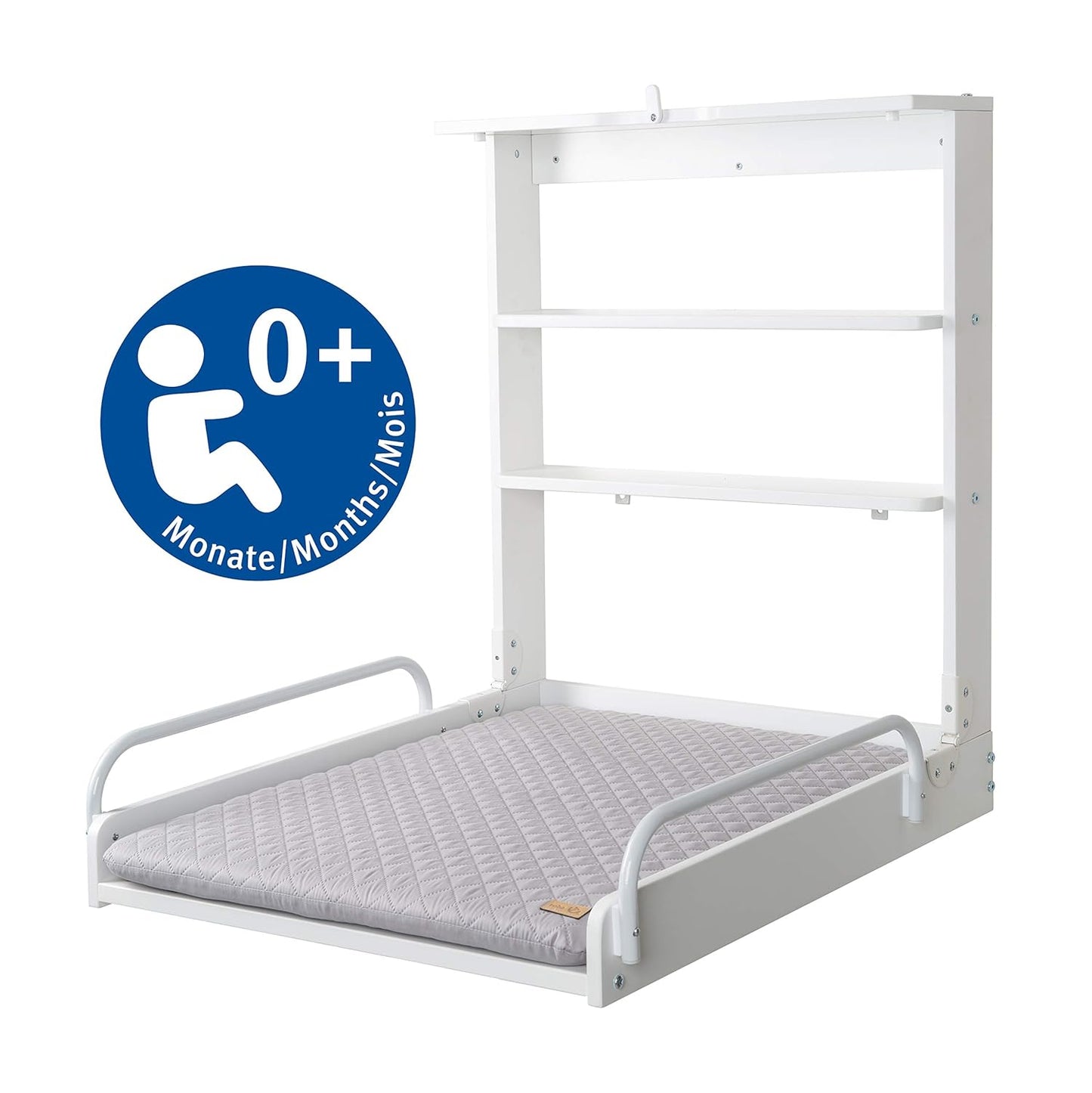Klappbares Wandwickelregal, Weiß / Roba Style Grau