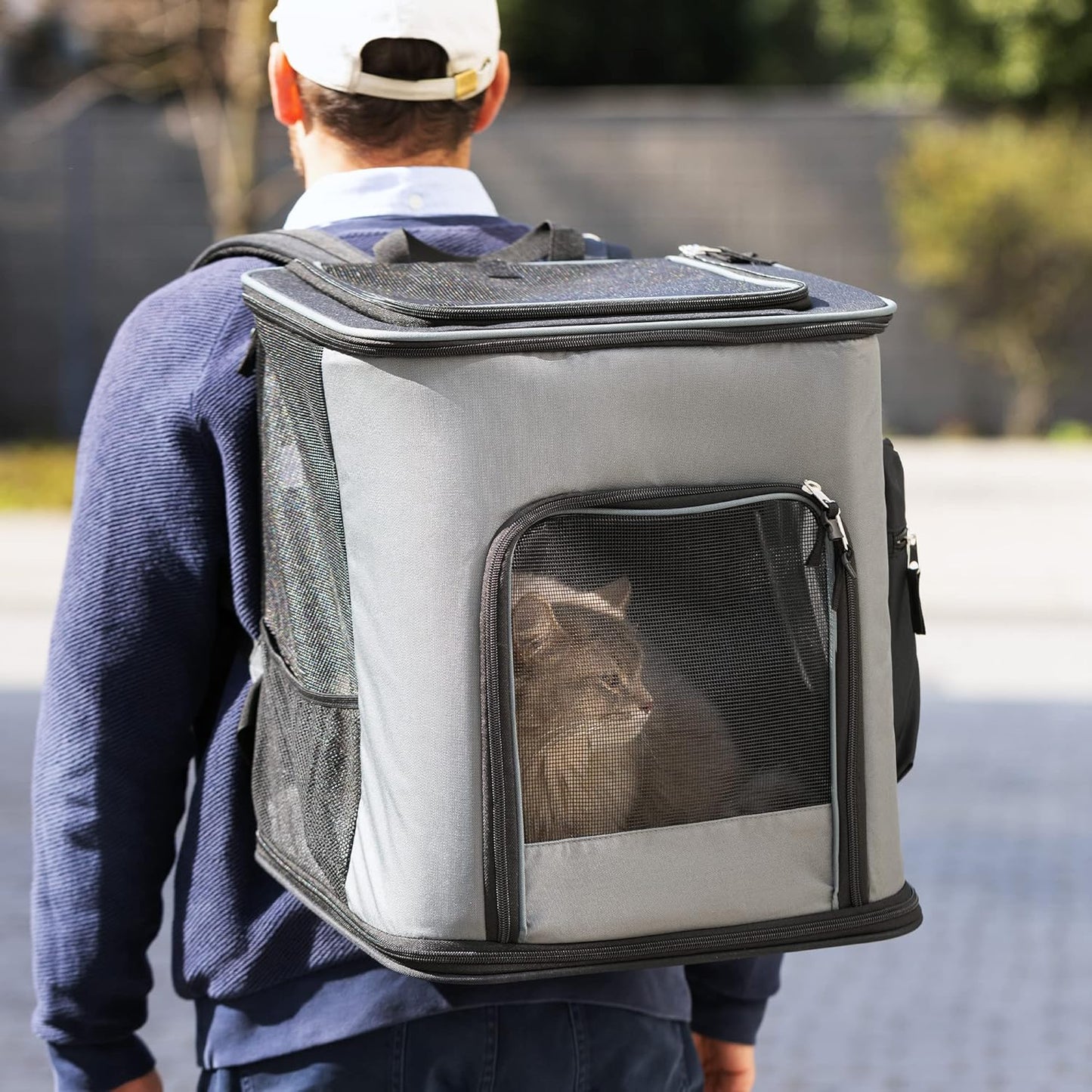 Haustierrucksack mit Bauchgurt, faltbar, Dunkelgrau