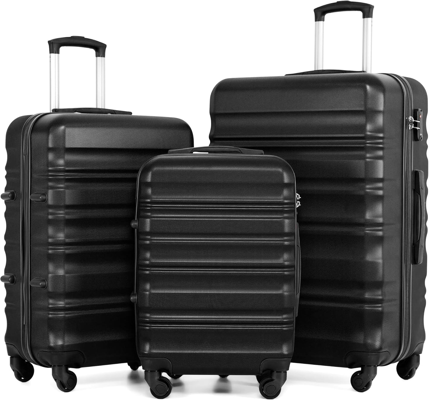 Hartschalen-Koffer-Set mit TSA-Schloss und Rollen, Koffer-Set Schwarz