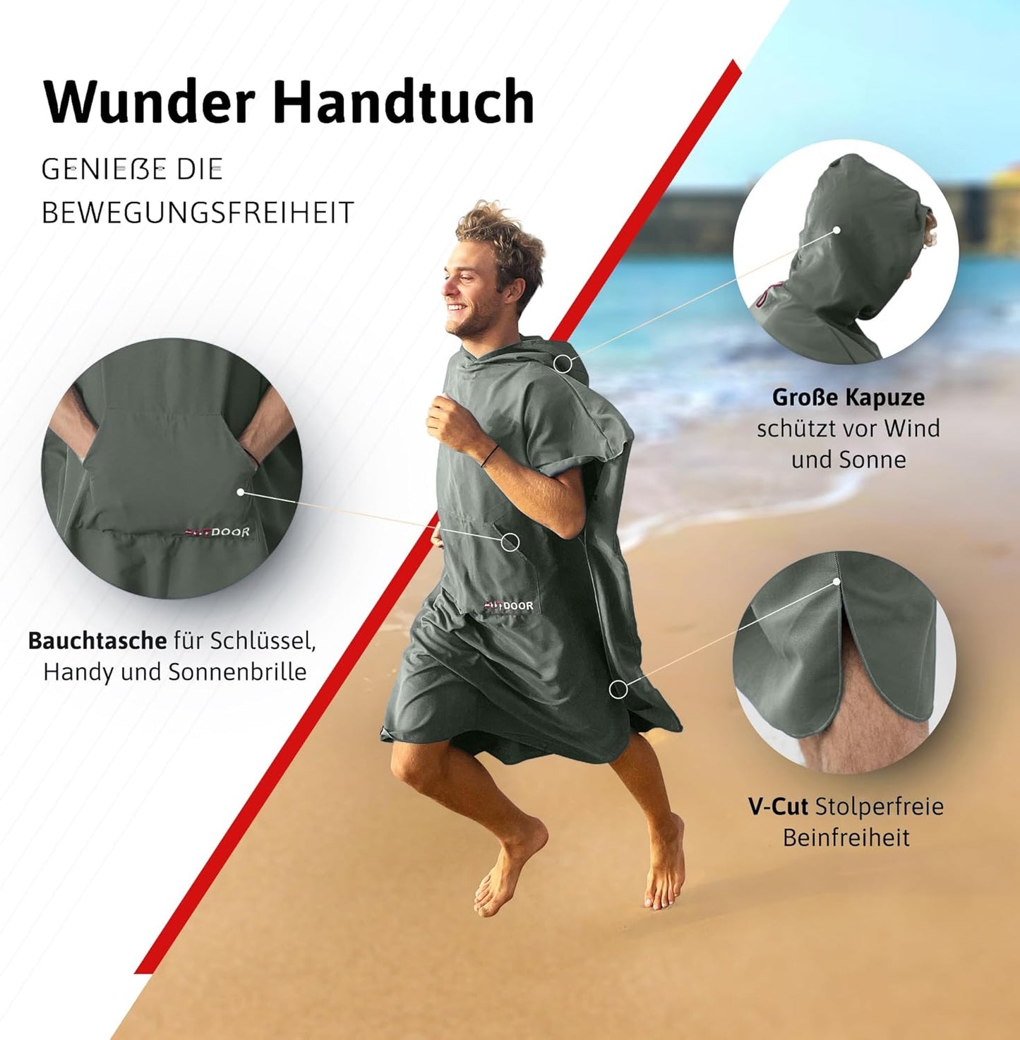 Badeponcho mit Kapuze, Large Grün