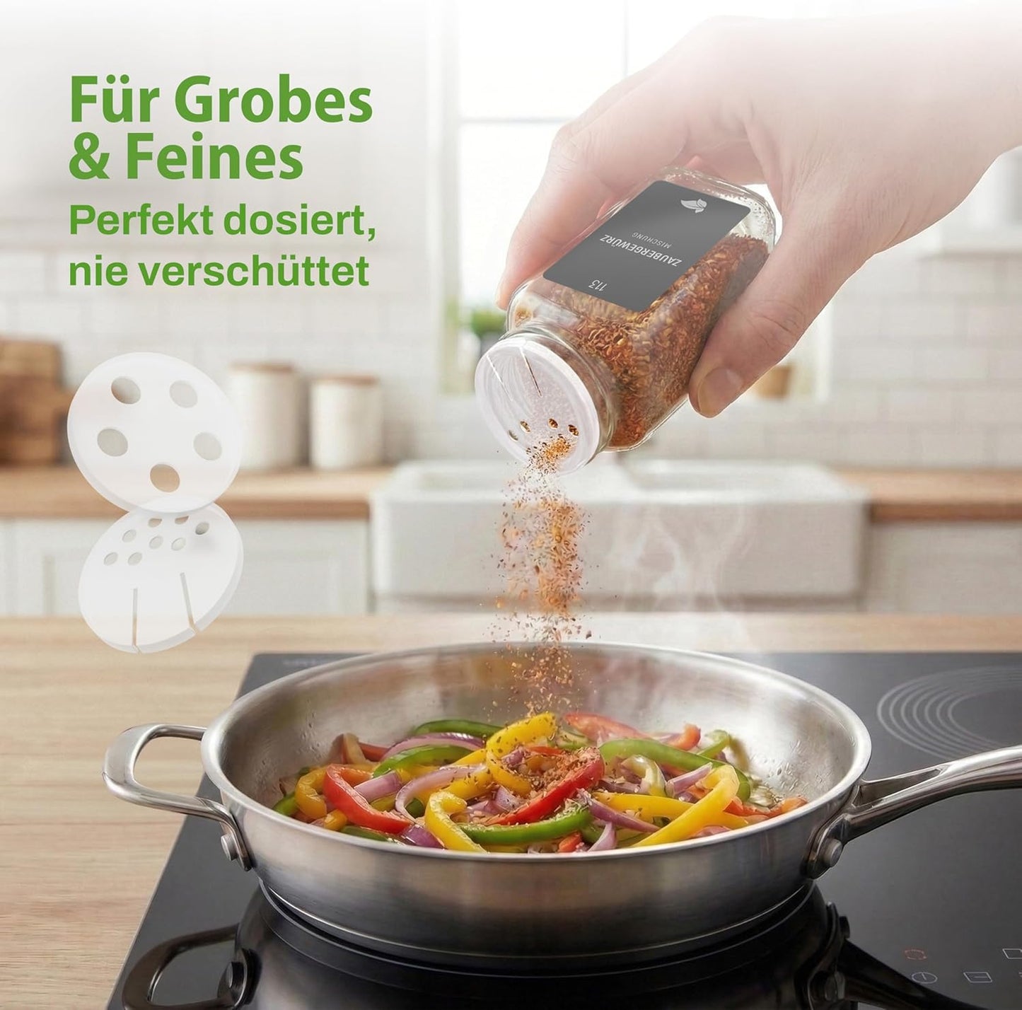 Gewürzglas-Set mit Etiketten und Streueinsätzen, 24er Set - Schwarz Edelstahl