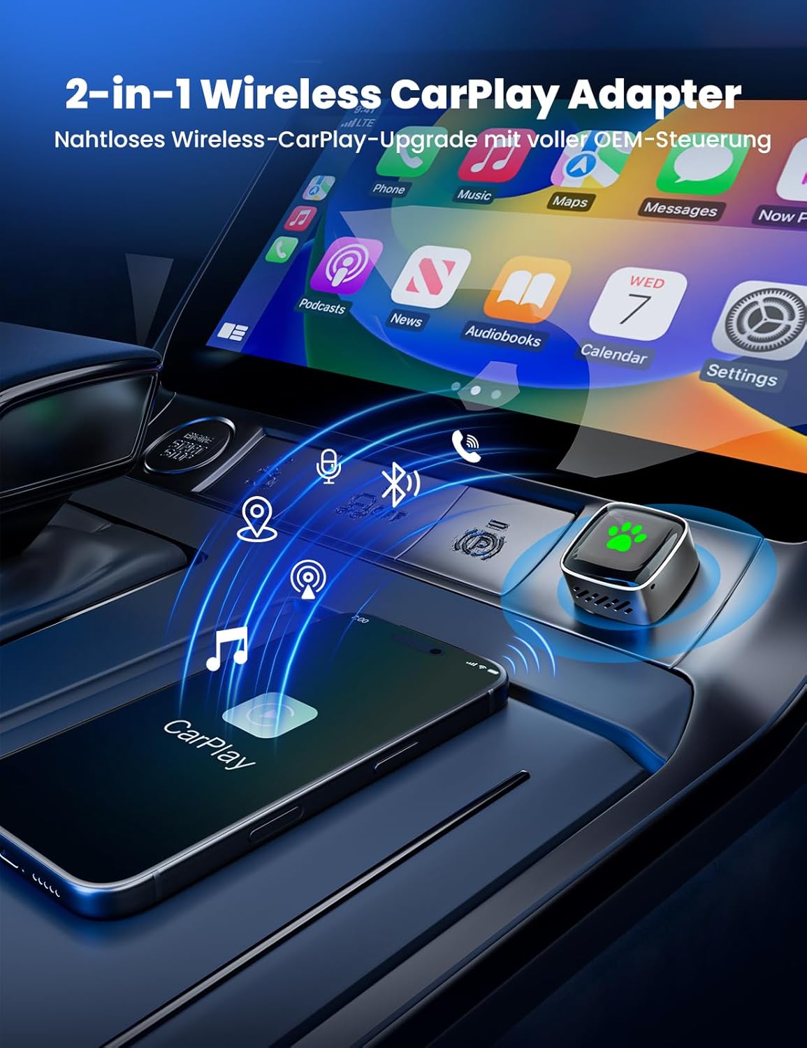 Wireless CarPlay Adapter USB/Type-C Plug & Play, czarny