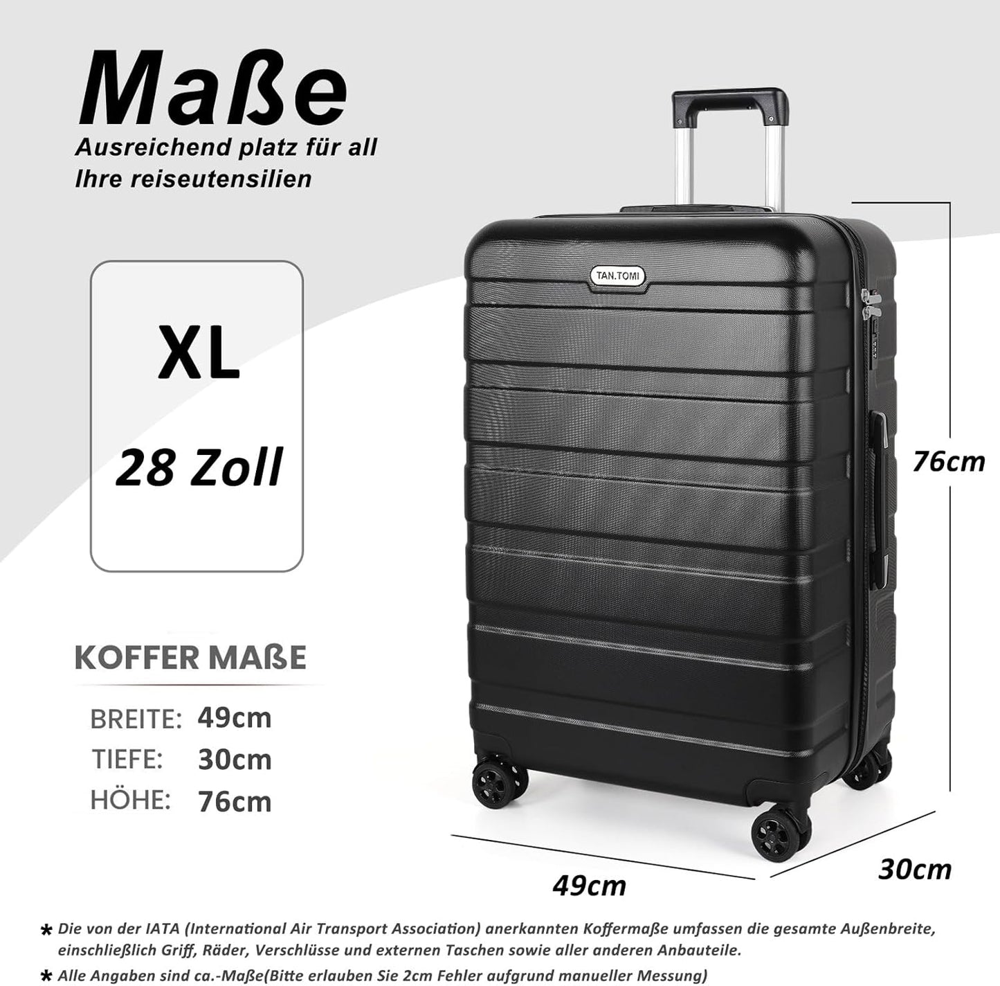 Hartschalen-Reisekoffer mit Kombinationsschloss, Schwarz XL (28 Zoll)