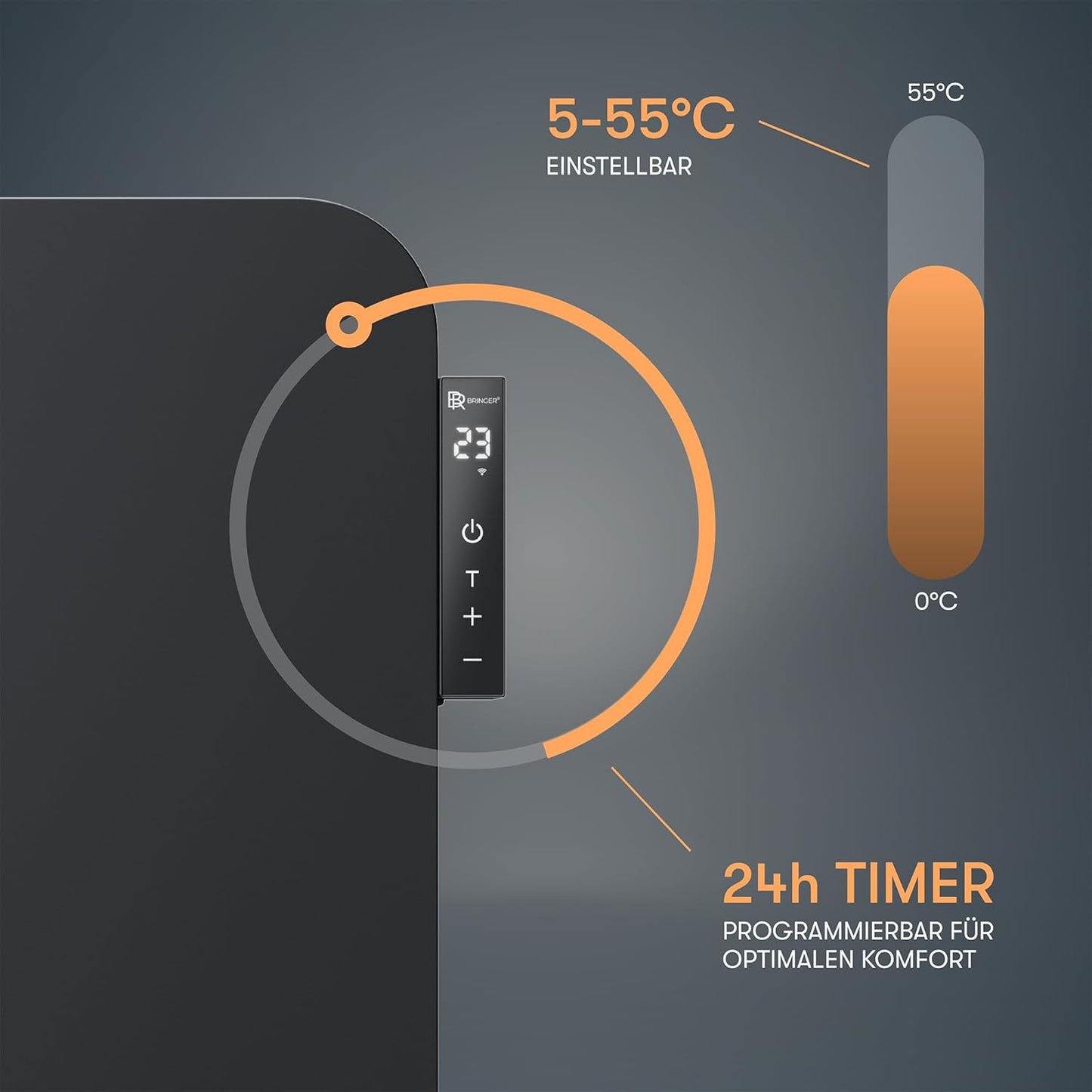 Infrarotheizung mit Smart Thermostat & App-Steuerung, Schwarz