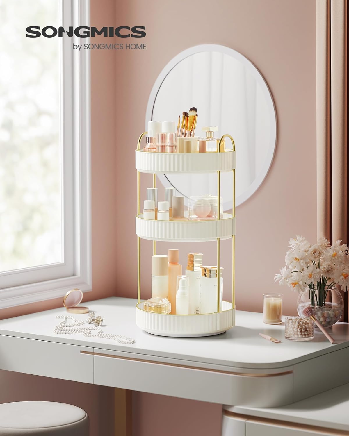 Drehbarer Make-up Organizer mit 3 Ebenen, Wolkenweiß 3 Ebenen (46H cm)