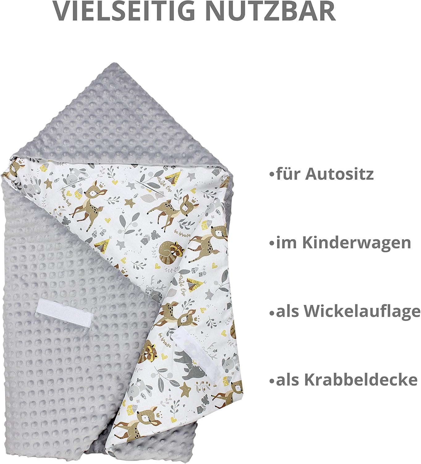 2-teiliges Einschlagdecken-Set (85x85 cm), Hirschkalb / Grau Herbst/Winter - 85 cm x 85 cm