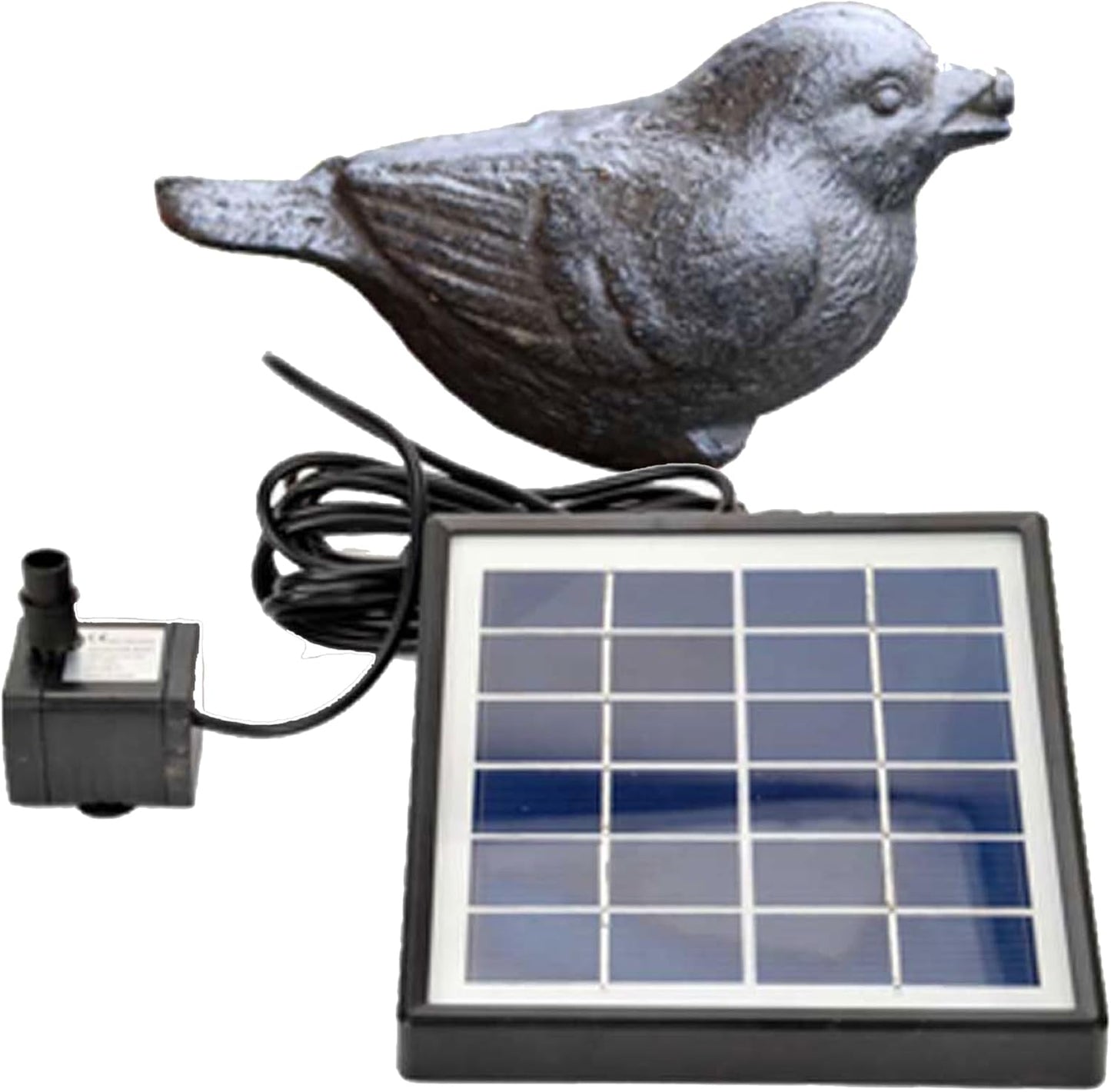 Wasserspeier Spatz mit Solar-Pumpe Teichdeko