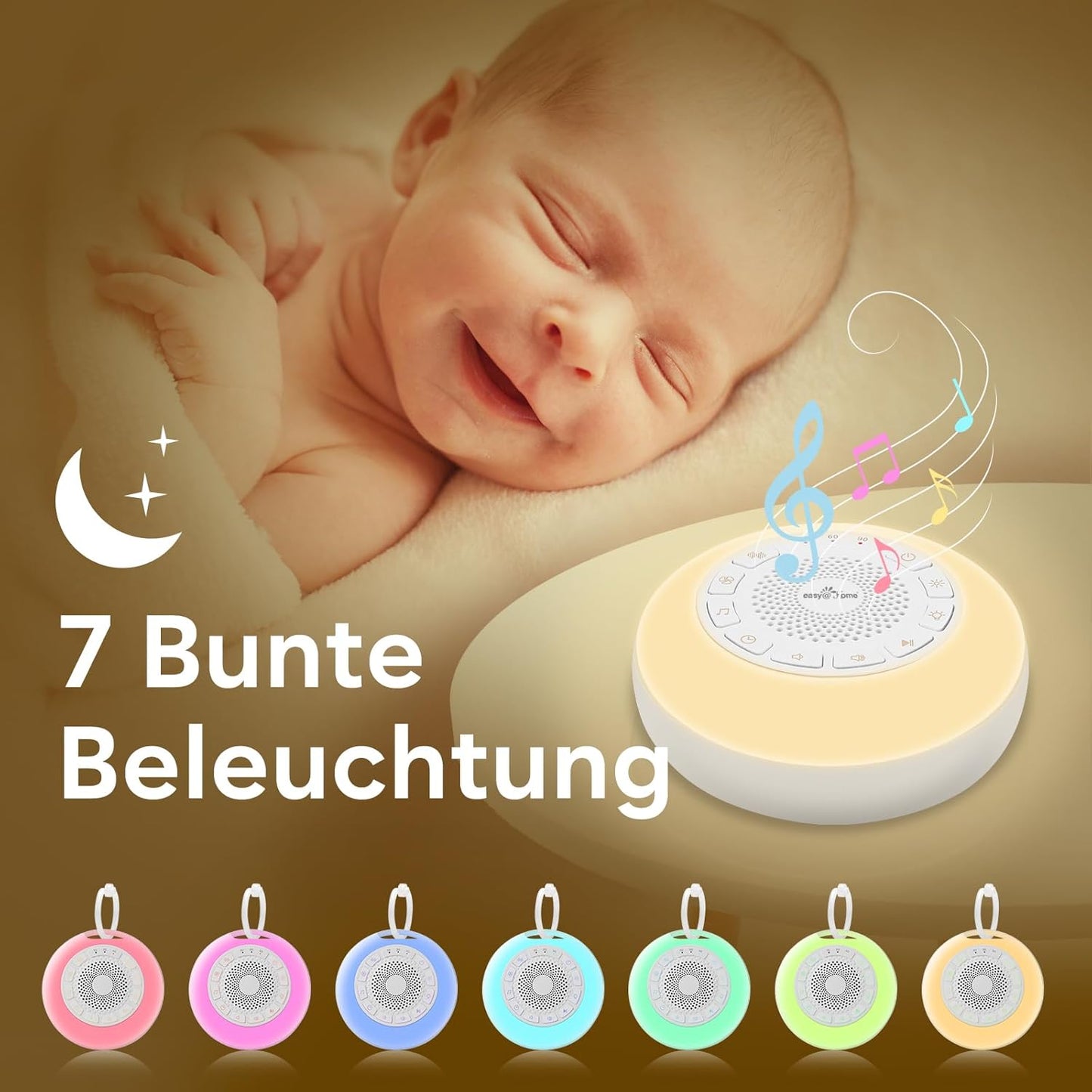 Tragbare Einschlafhilfe mit Naturgeräuschen & Nachtlicht, Weiss – 26 Geräusche