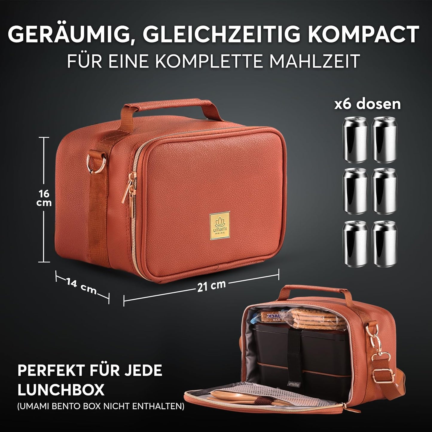 Lunchbag Kühltasche, XL - 1500 ml Braun