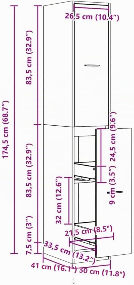 Auszugschrank mit Schubladen, Grau Sonoma 30 x 41 x 174.5 cm