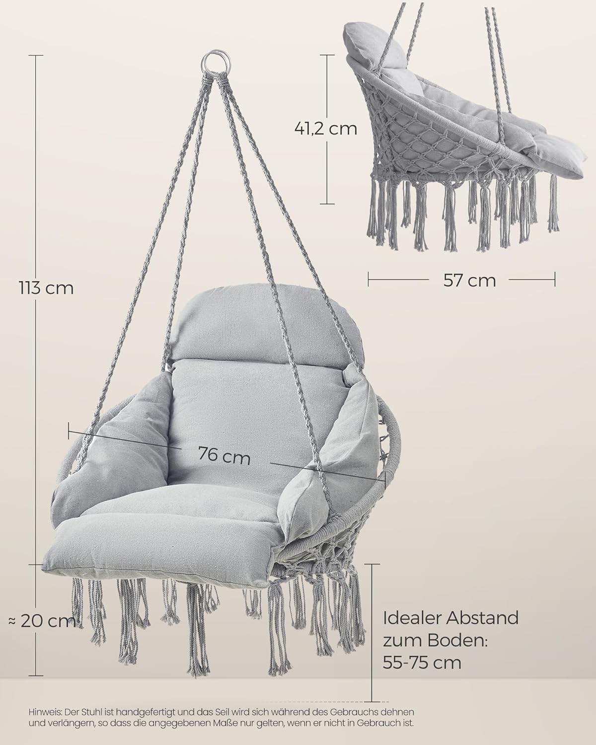 Hängesessel mit Kissen und Zubehör