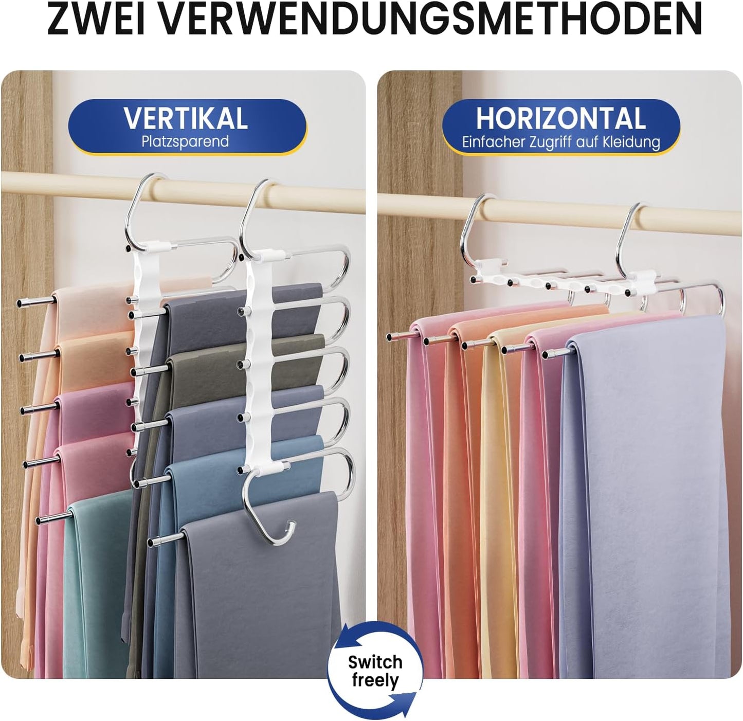 Platzsparende 5-in-1-Hosenbügel, 4 Stück, Weiss-keine Montage Erforderlich 4