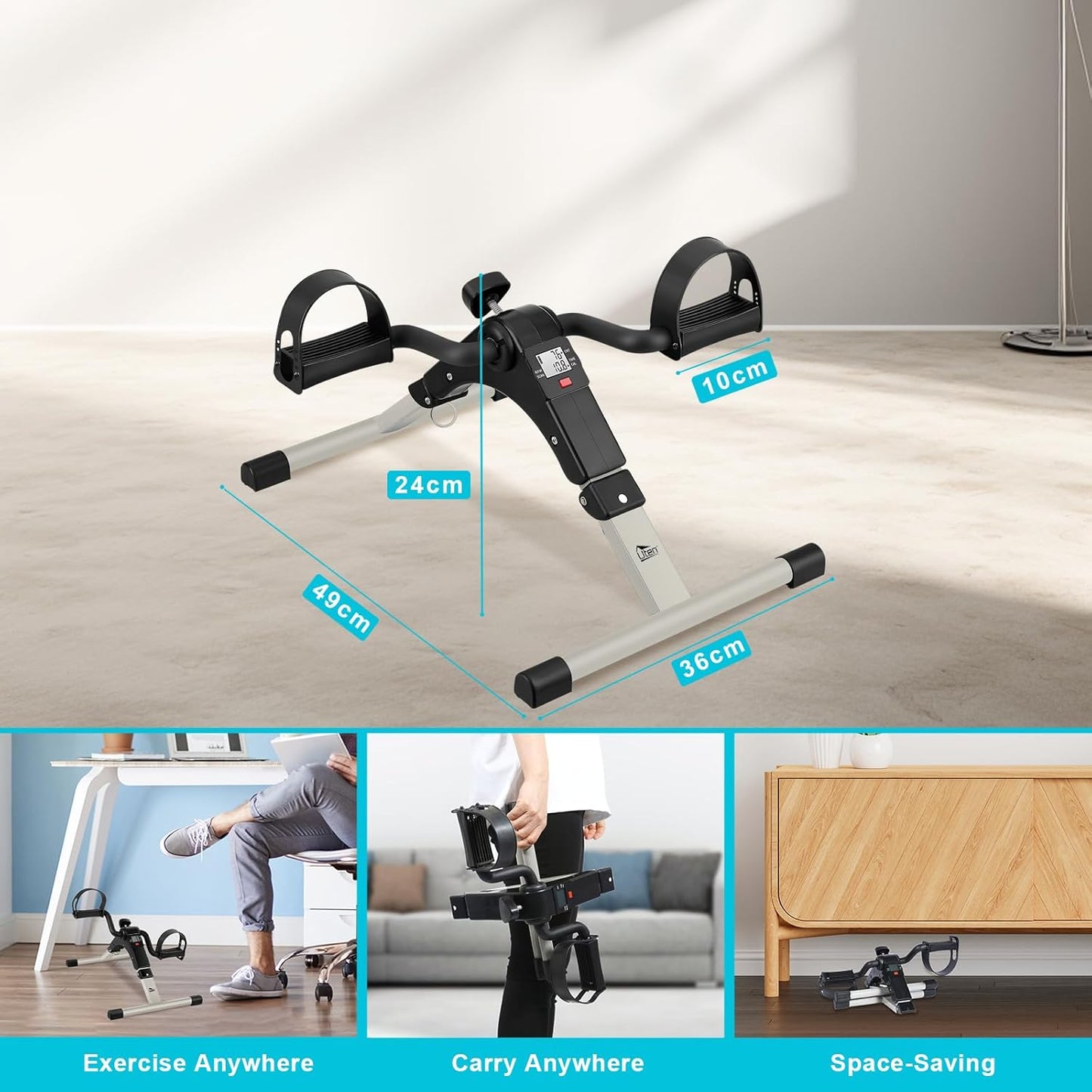 Mini Heimtrainer mit einstellbarem Widerstand, Schwarz Silber
