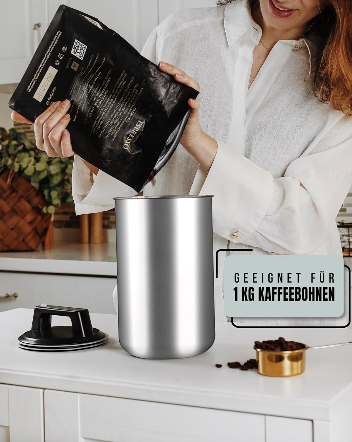 Luftdichte Kaffeedose mit Vakuumdeckel, 2800 ml, Silber