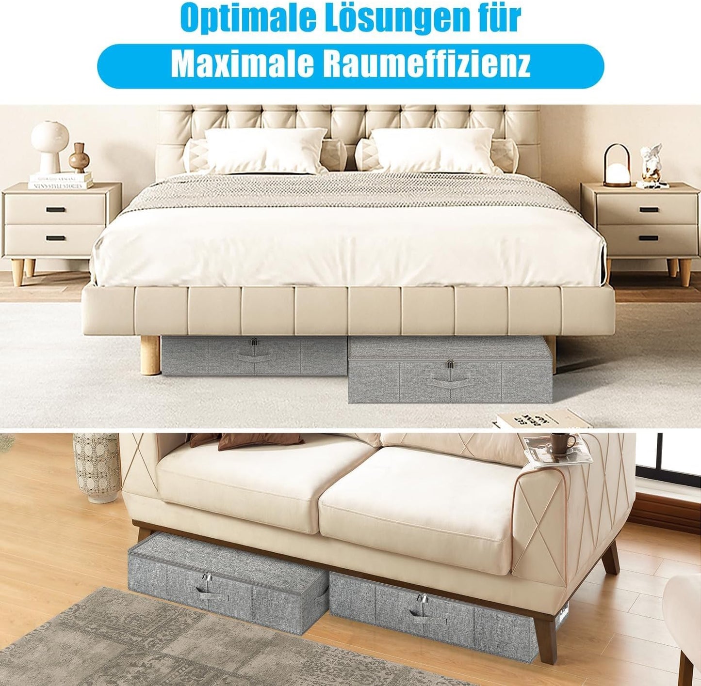 Faltbare Unterbett-Aufbewahrungsboxen, Grau