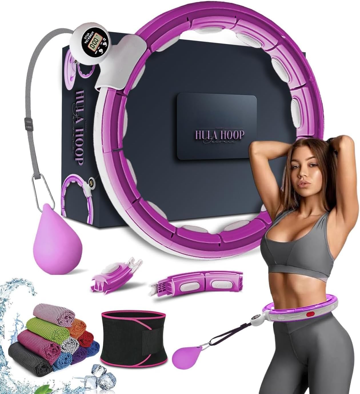Smart Fitness Hula Hoop mit Massagefunktion, Einstellbar Violett
