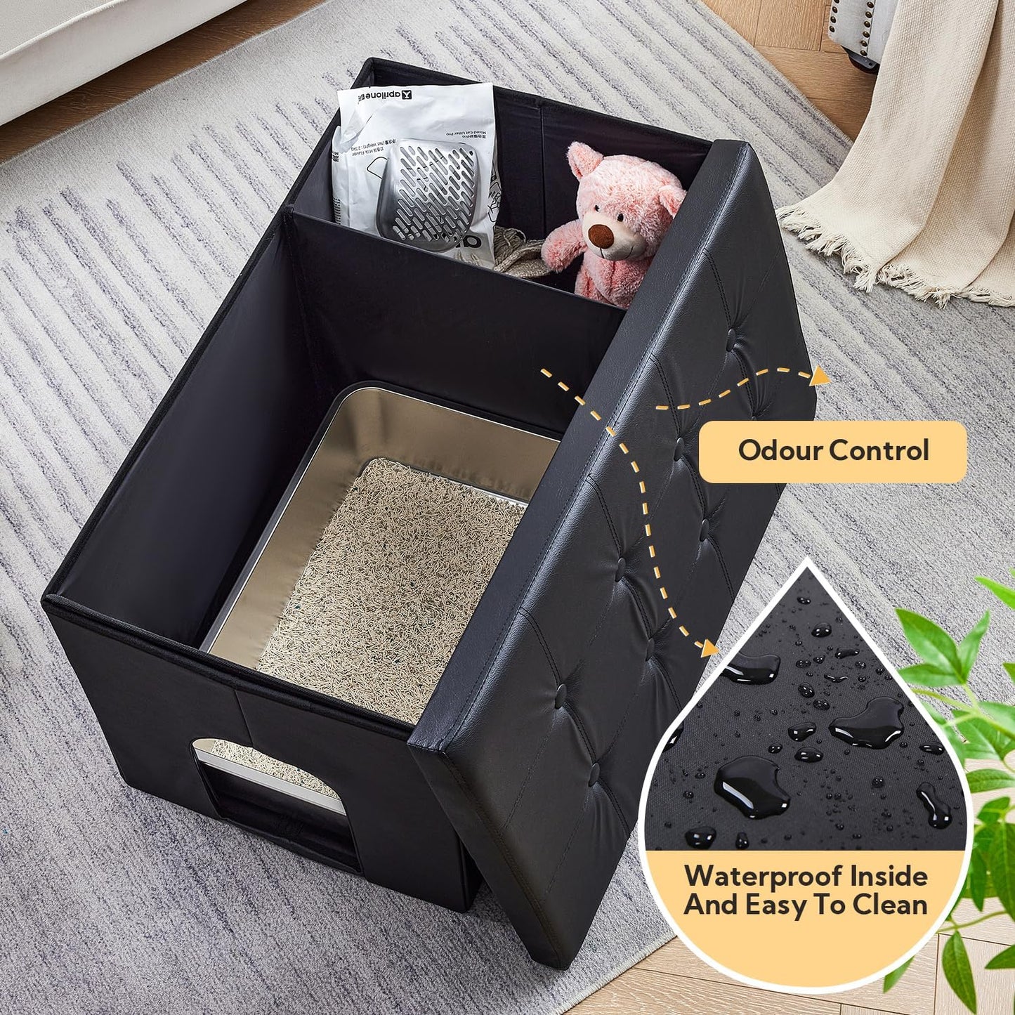 Katzenschrank für versteckte Katzentoilette, XL 90 x 50 x 50cm Schwarz