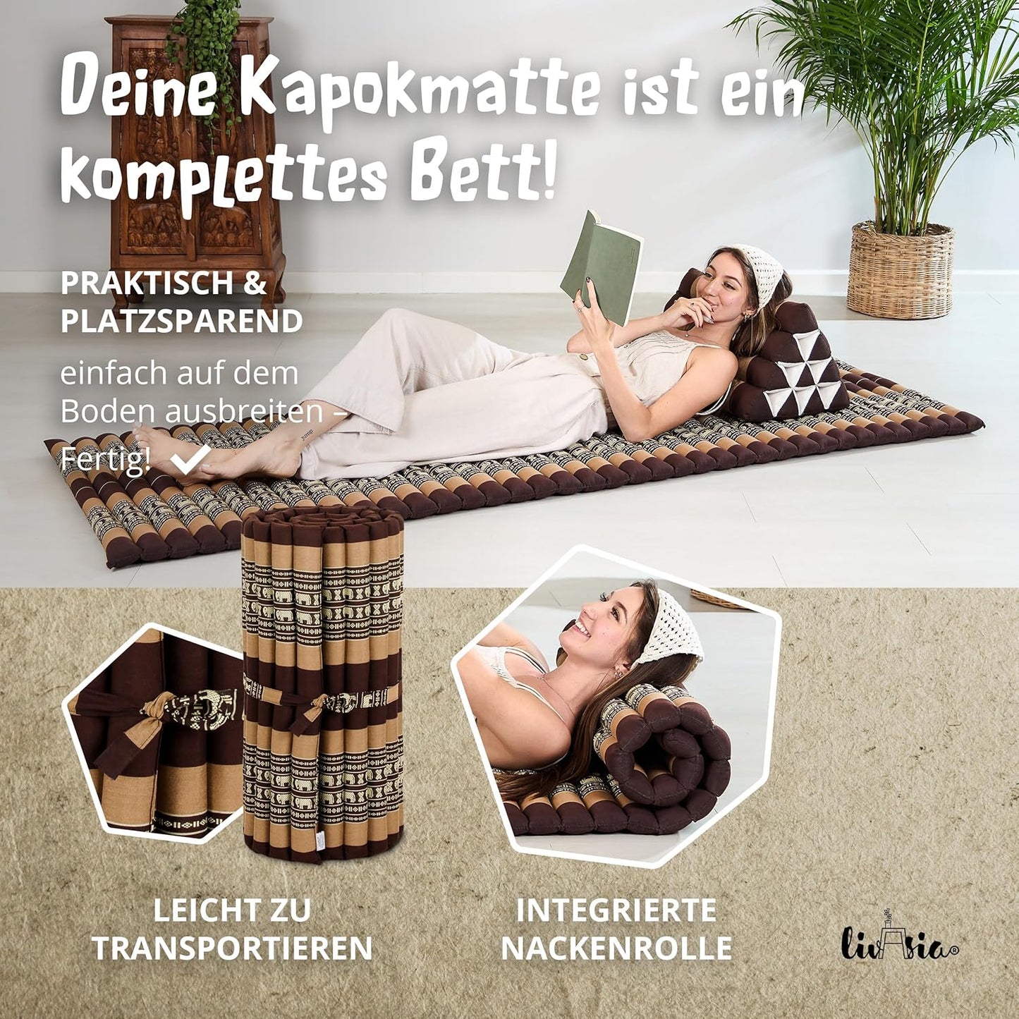 Rollmatratze 200x75 cm, M (200 x 75 cm) Braun/Elefanten