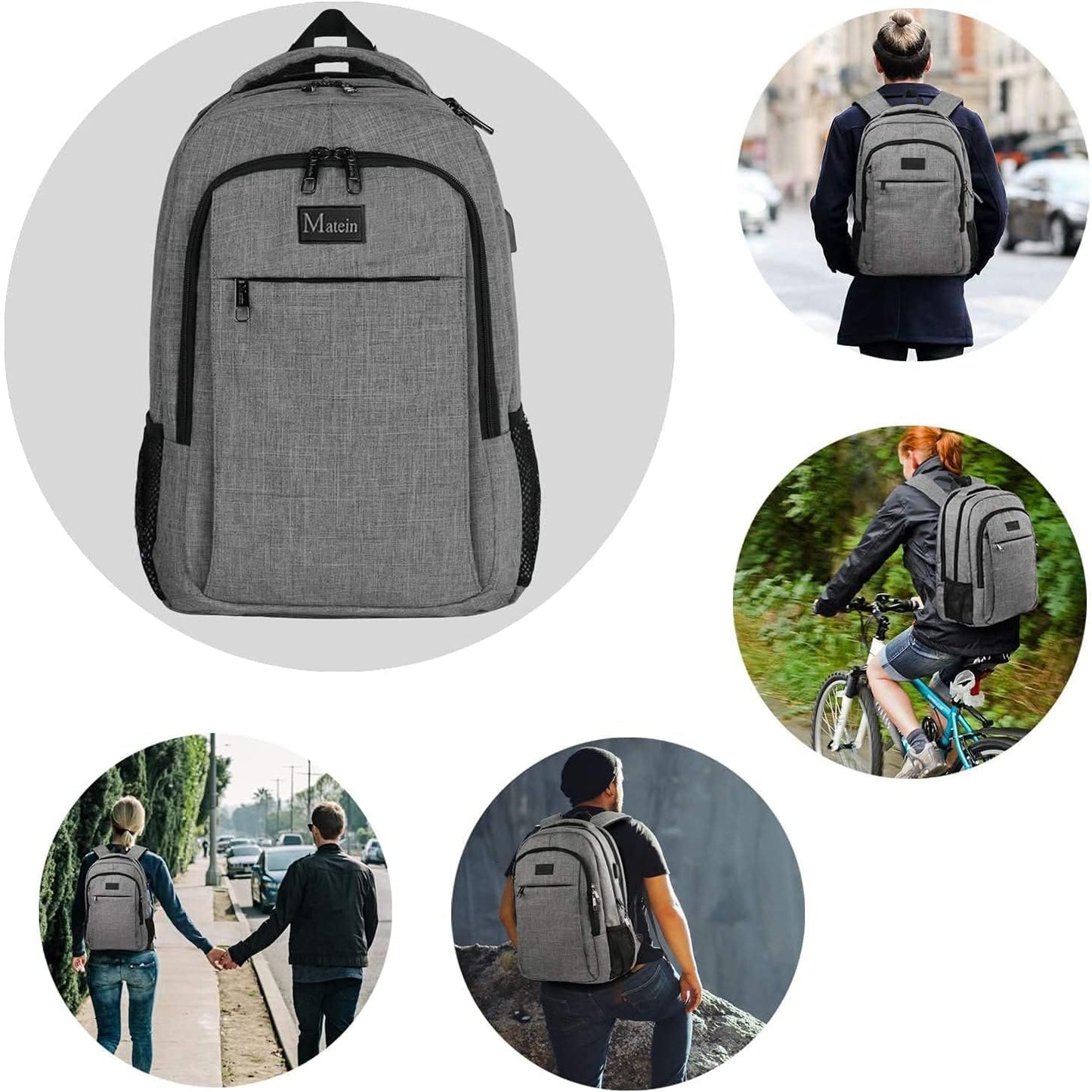 Laptoprucksack mit USB-Anschluss, 15,6 Zoll / Grau