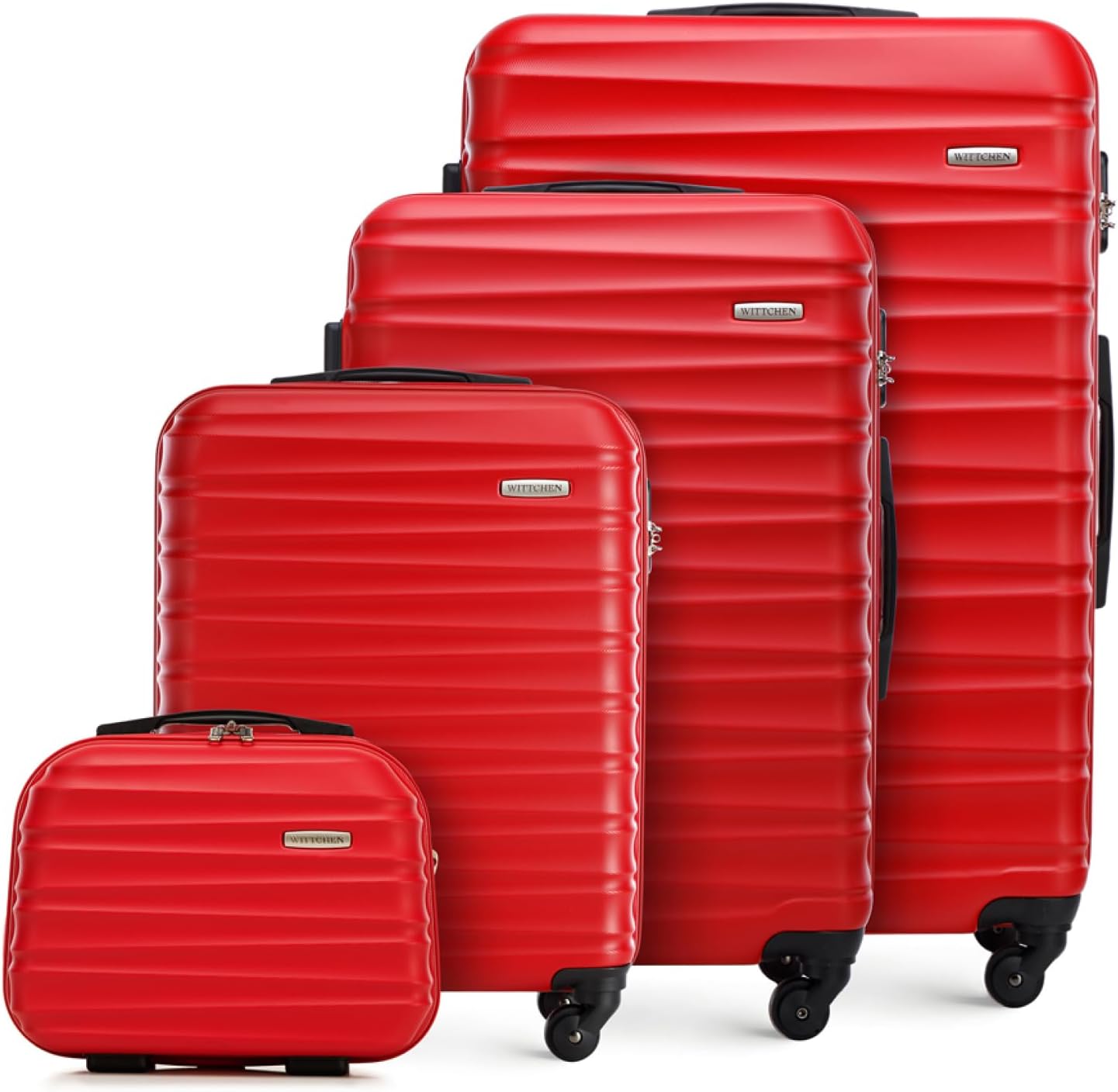 Groove Line Reiseset mit 4 Koffern und Beautycase, ABS-Gehäuse, Zahlen-Schloss, 4 Lenkrollen, Rot Koffer-Set 4tlg.