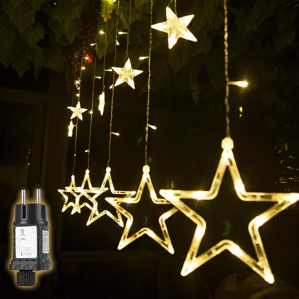 LED Sterne Lichtervorhang 2M, 8 Modi, Wasserdicht, Warmweiss
