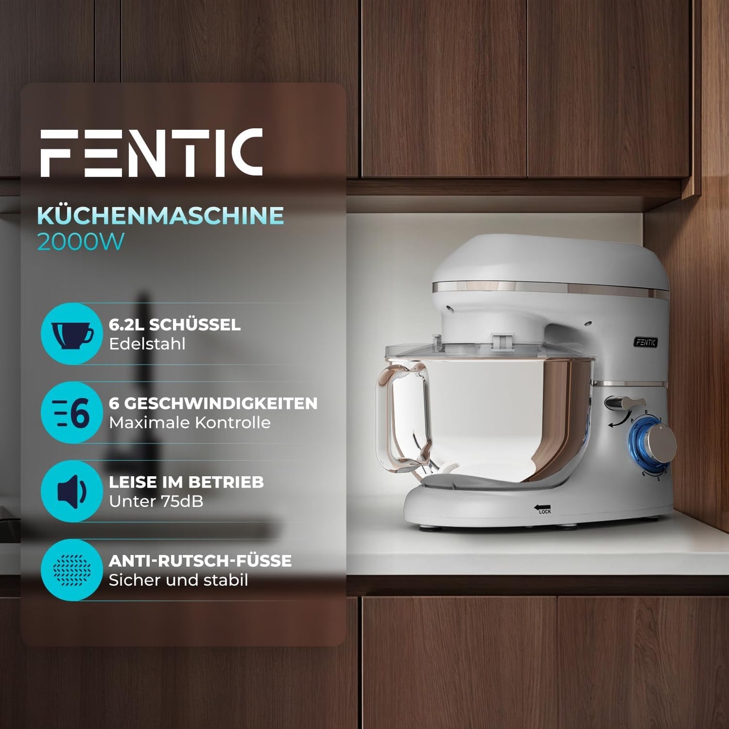 Küchenmaschine mit Zubehör, Silber