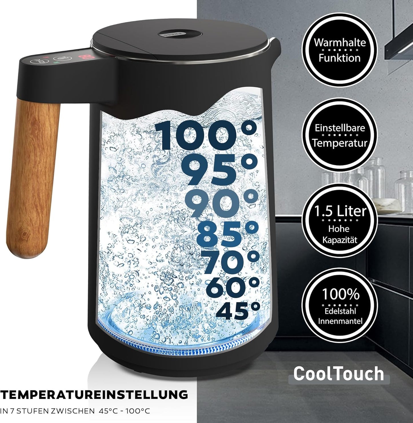 Wasserkocher mit Temperatureinstellung