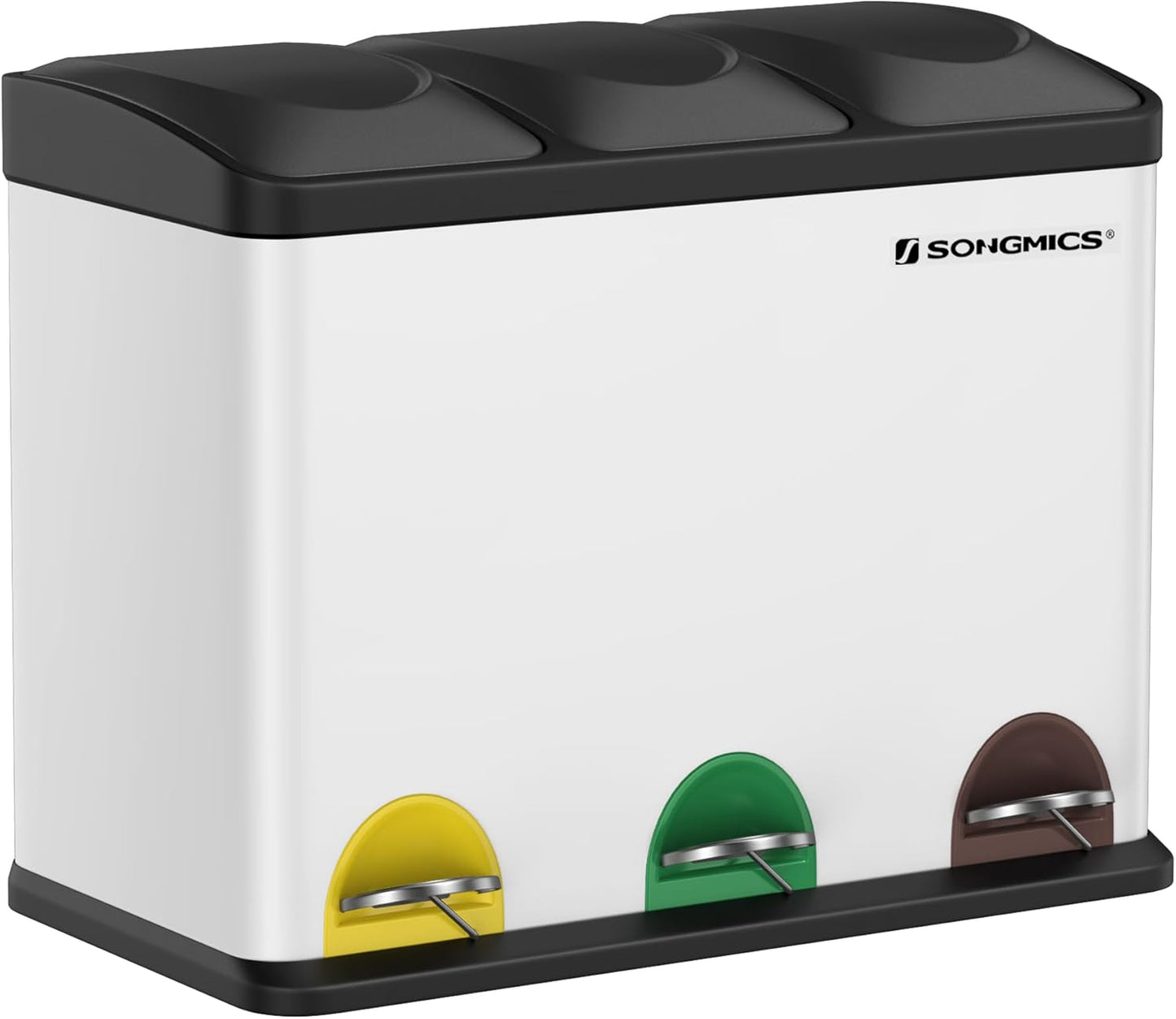 3 Fächer Mülltrennsystem Treteimer LTB45W, Wolkenweiss + Tintenschwarz