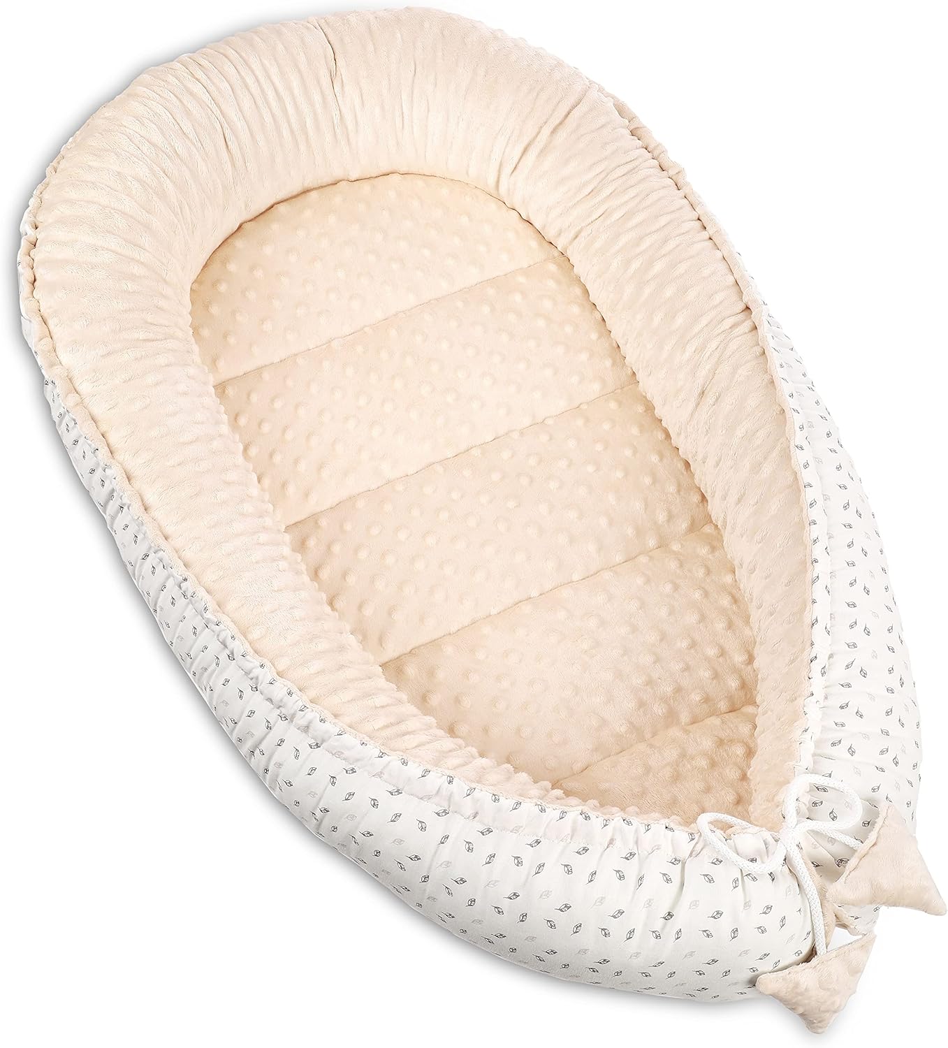 Babynest 2-seitig für Säuglinge und Neugeborene, Beige Minky