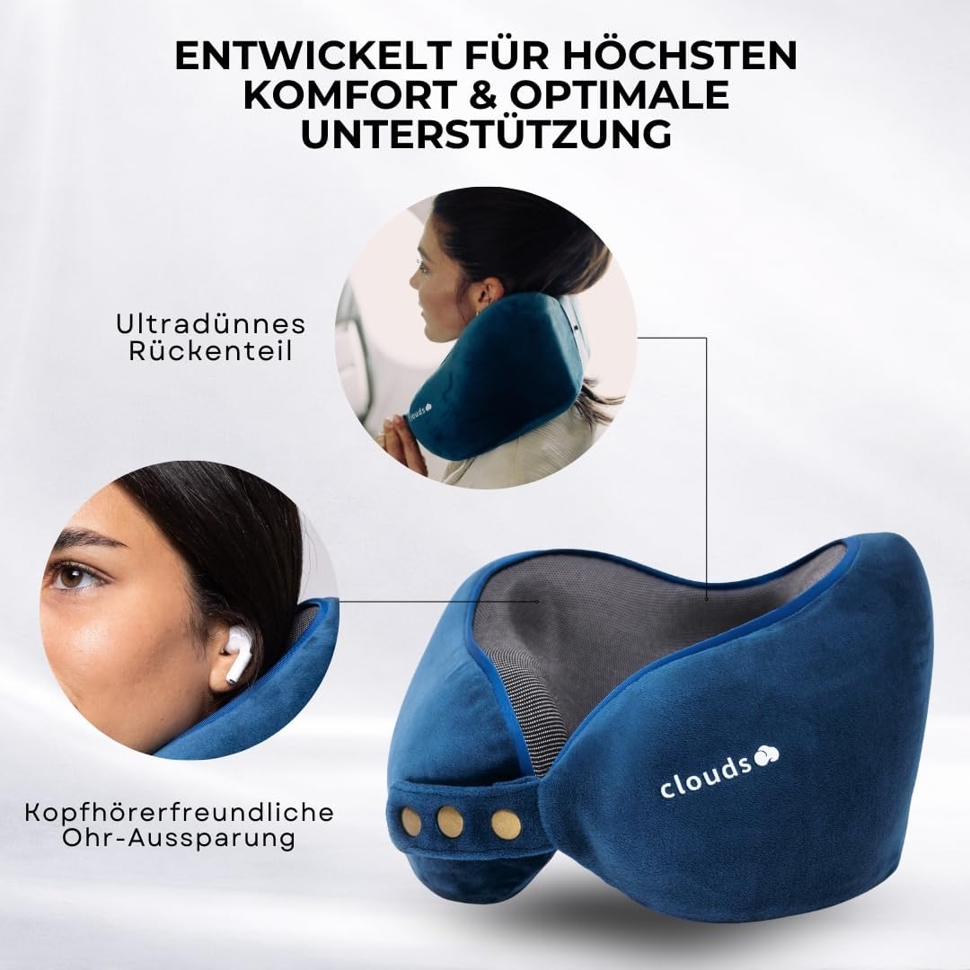 Einstellbares Memory Foam Reisekissen S/M, Blau S/M
