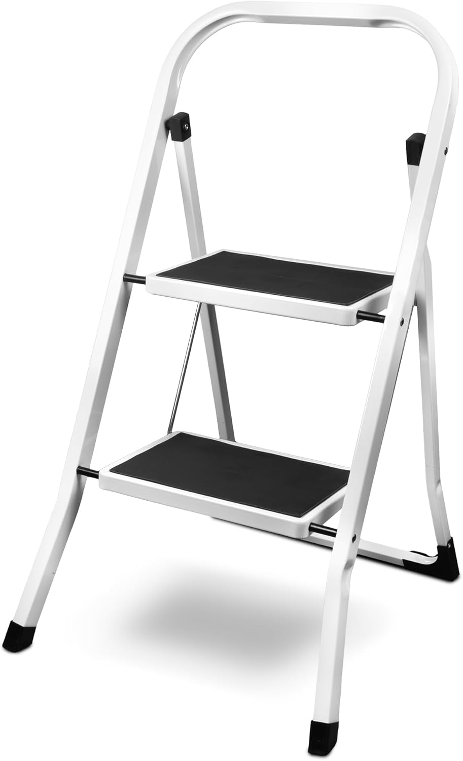 Klapptritt mit 2 Stufen und Anti-Rutschmatten, Weiss, 2-stufig