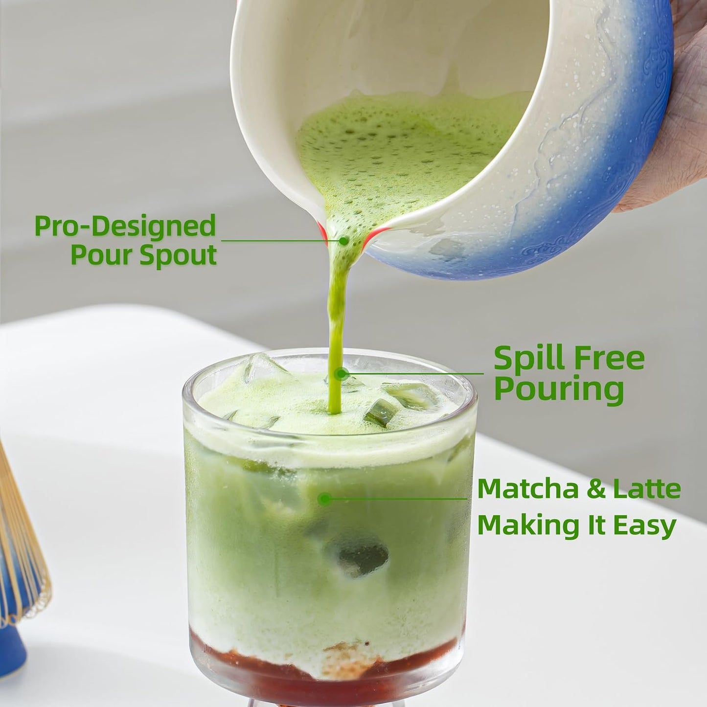 7-teiliges Matcha Tee-Set, 7Stück/Set, Schüssel mit Ausgießer Farbverlauf Blau