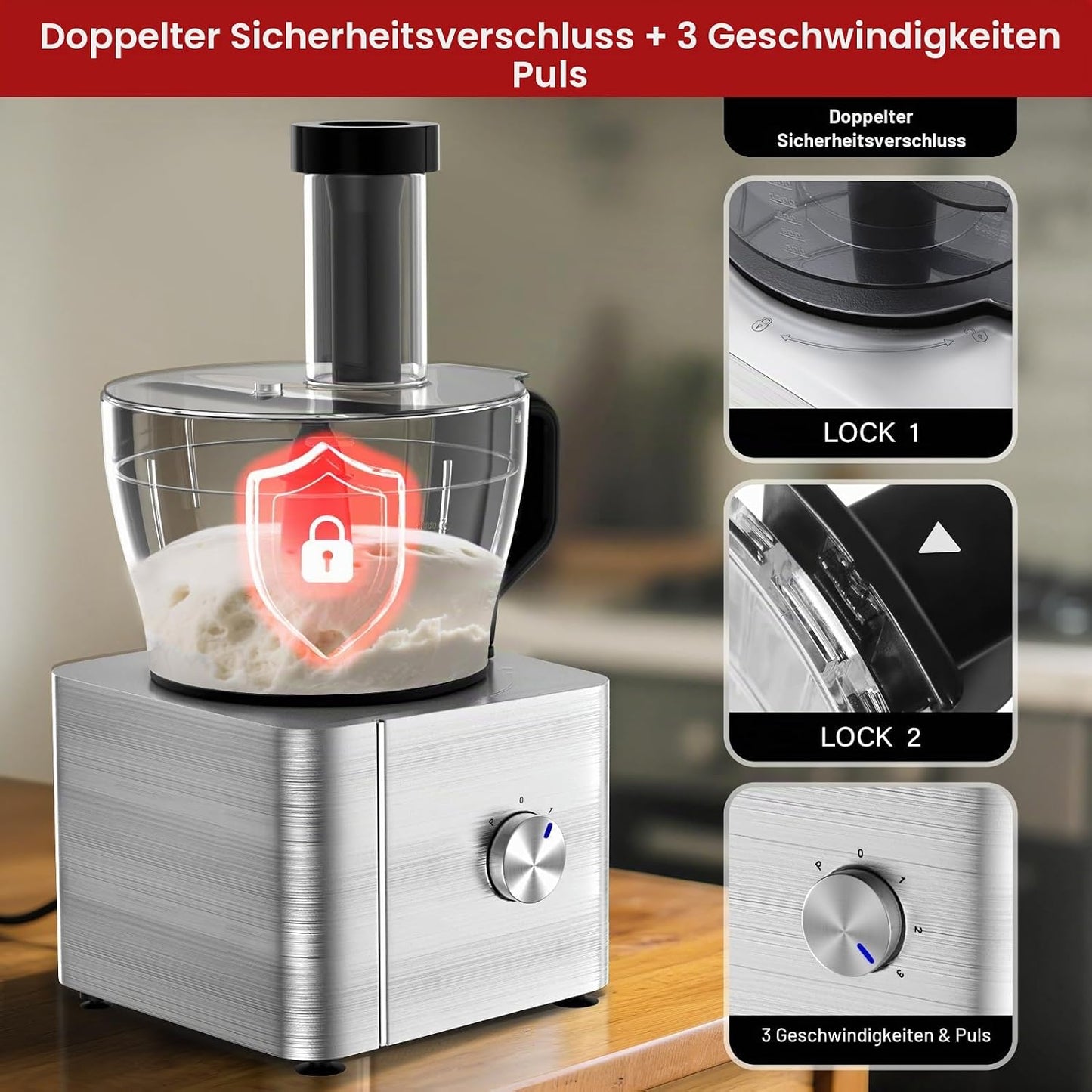 Multifunktionale Küchenmaschine mit Zubehör, Silber