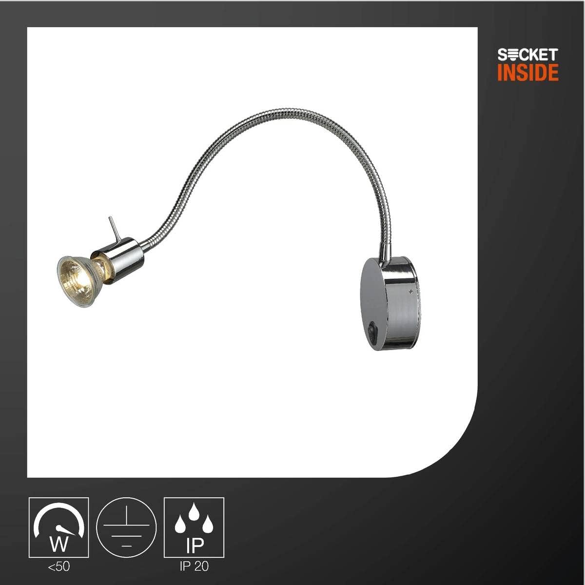 LED-Leselampe Dio Flex Plate, Chrom ohne Leuchtmittel Warmweiss (2700K)