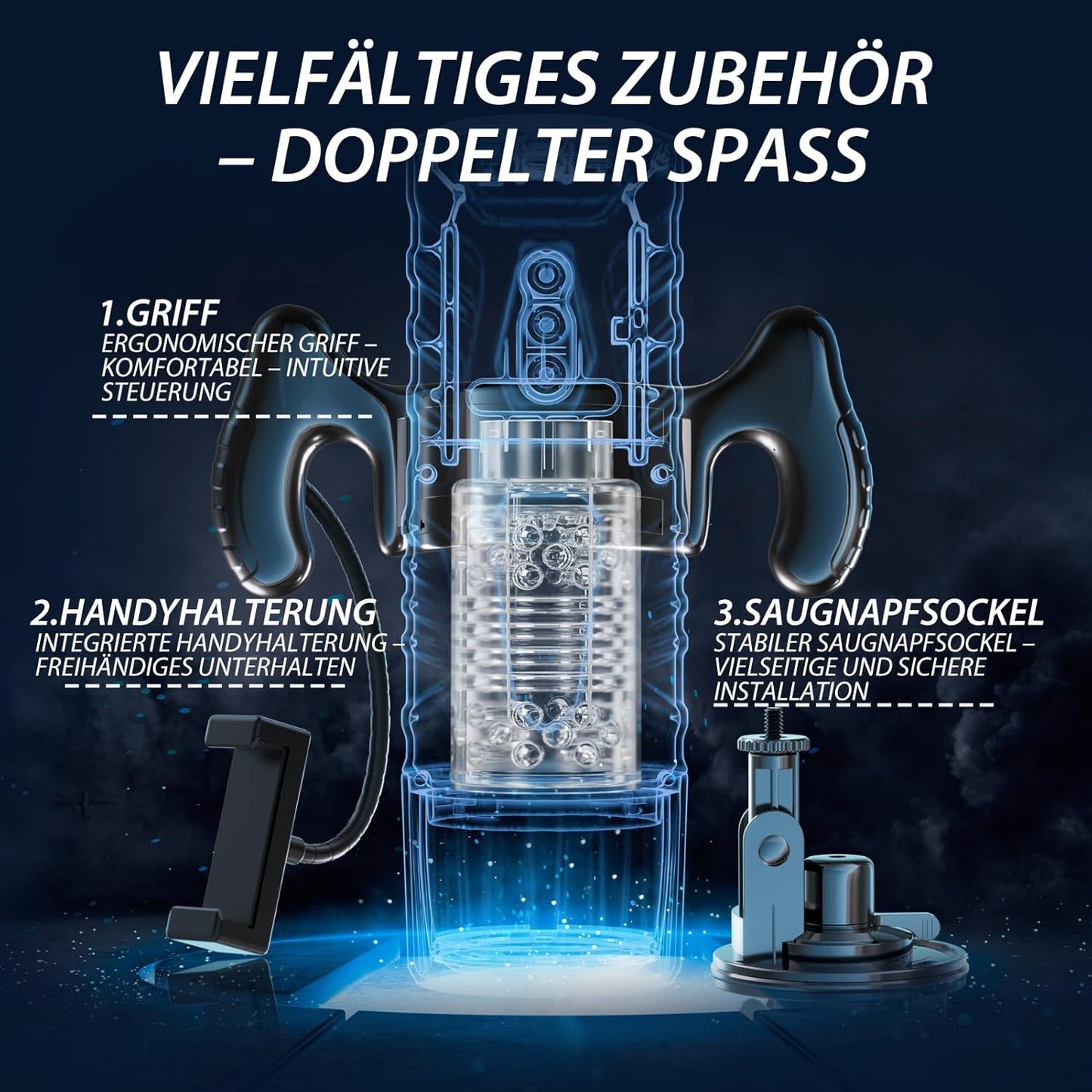 Männer-Masturbator mit App-Steuerung, Griff, Telefonhalterung und Saugnapfbasis, B-schwarz-weiss