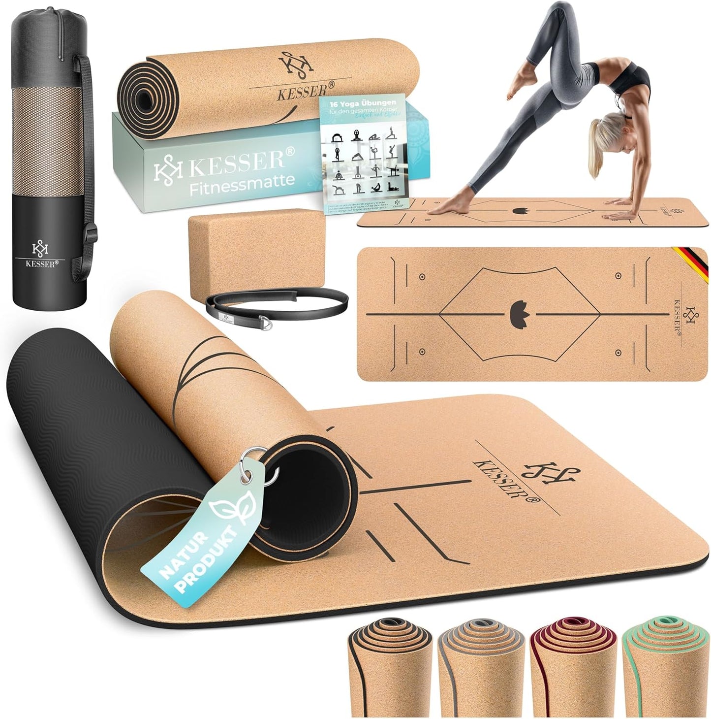 Yogamatte mit Tragegurt und Yogablock, Schwarz