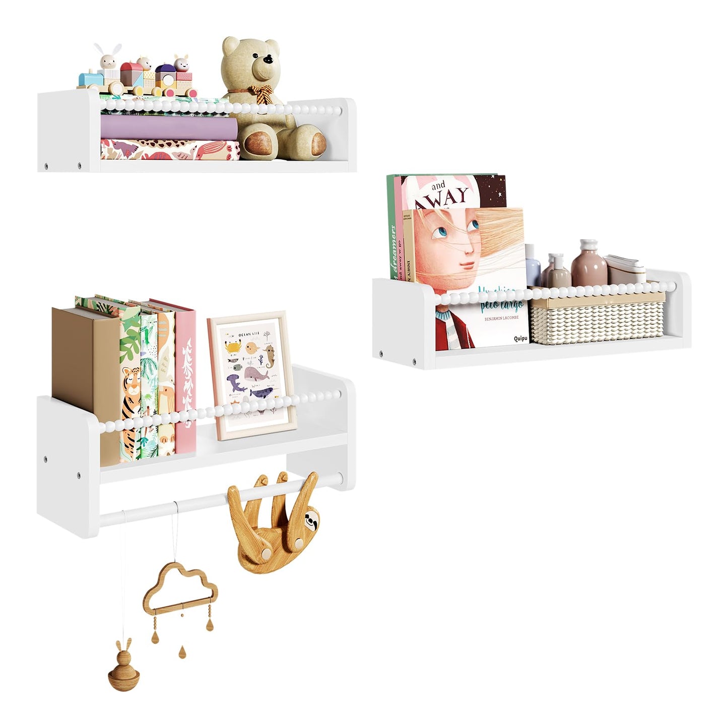 3-teiliges Kinderwandregal, 40 x 15 x 14 cm Weiss