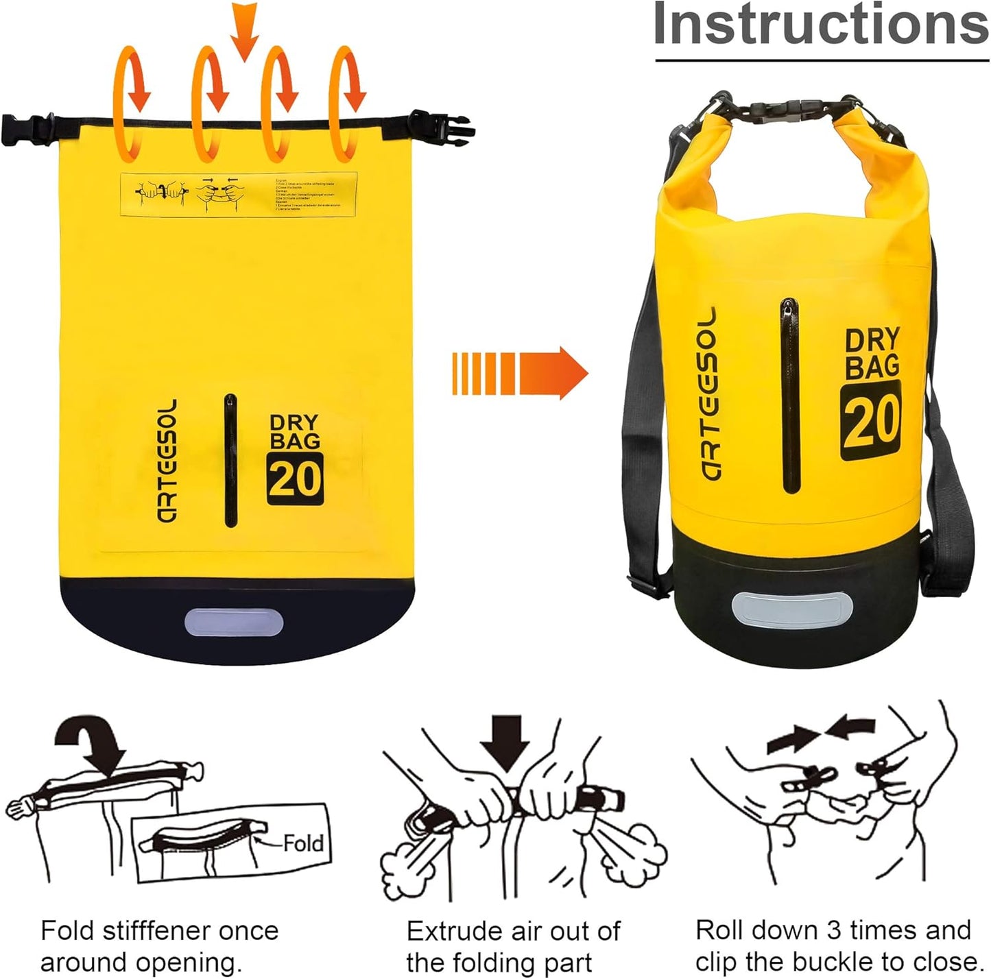 Wasserdichter Dry Bag für Outdoor-Aktivitäten, 30 Liter, 30L Gelb