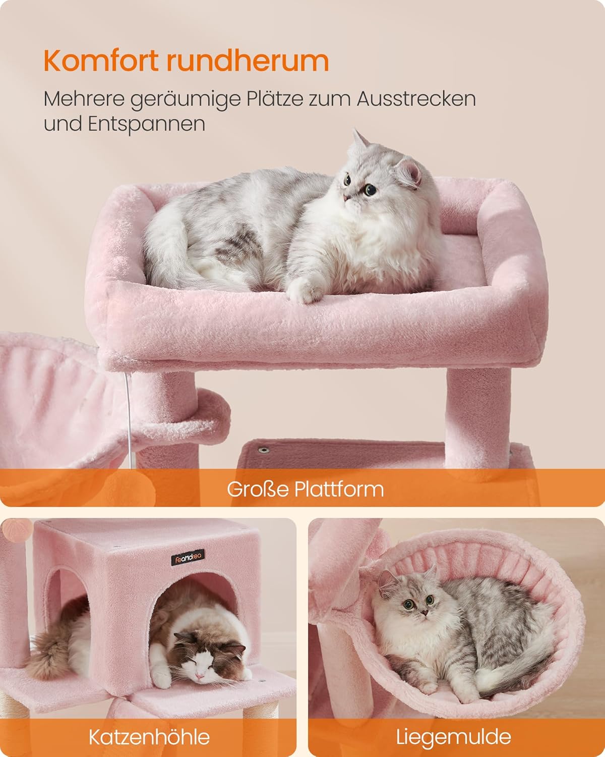 Kratzbaum mit grosser Plattform, pastellrosa