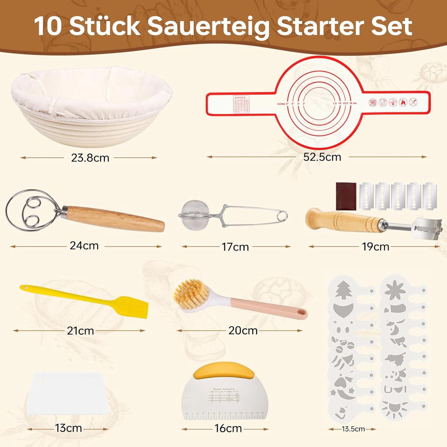 10-teiliges Gärkörbchen-Set für Sauerteig
