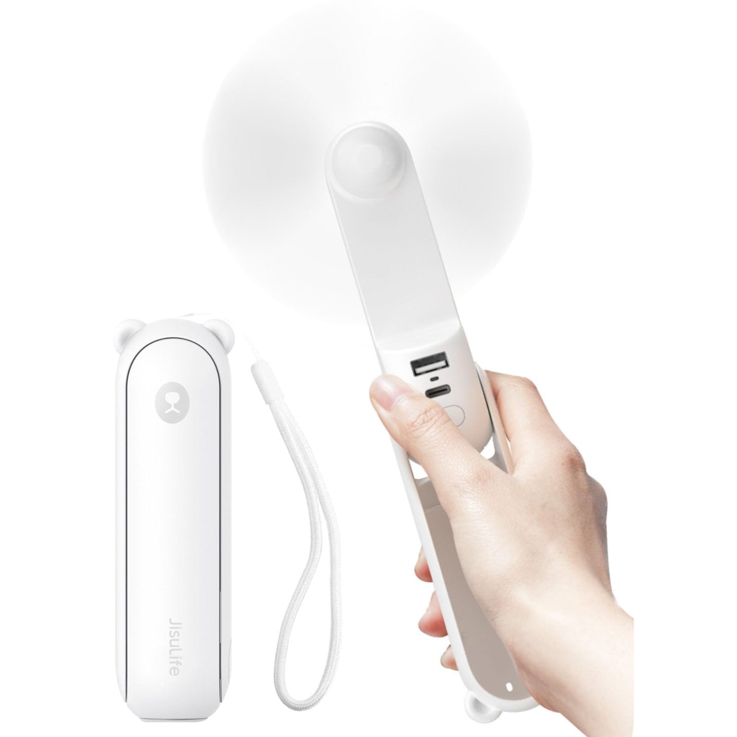 3-in-1 Handventilator Mini mit Powerbank & Taschenlampe, Weiss