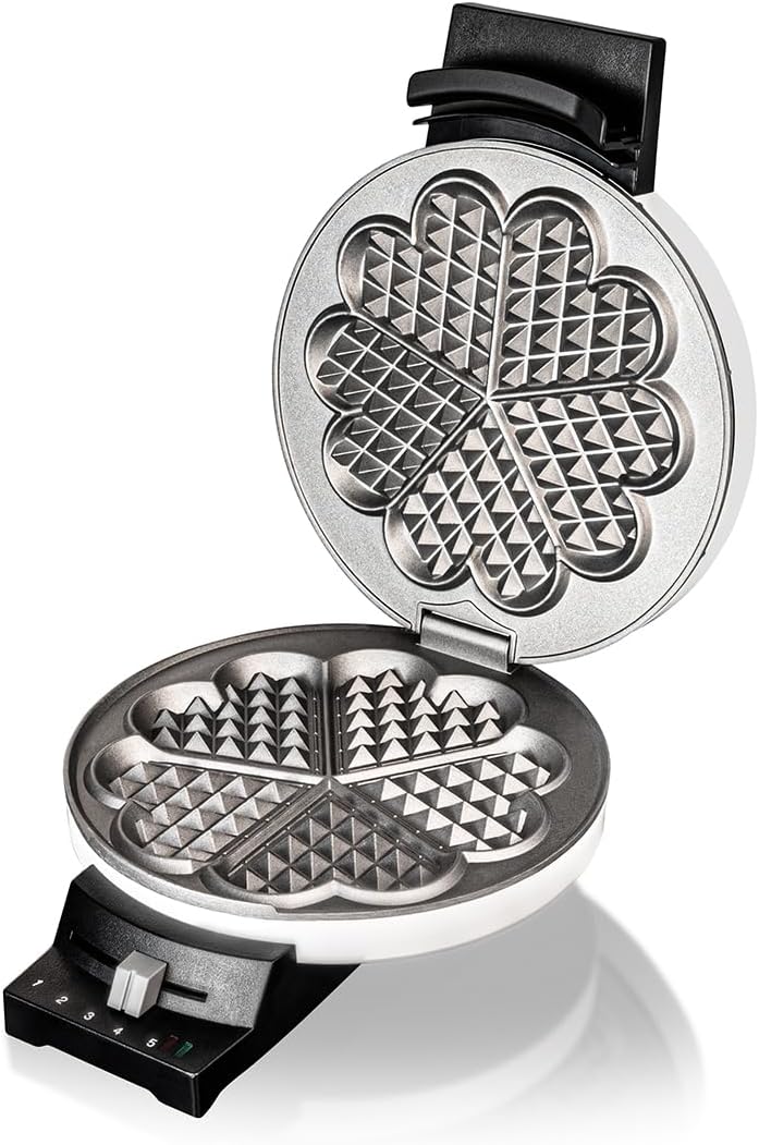 Waffeleisen für Herzwaffeln, Waffelgrösse 16 cm ohne Signalton Weiss