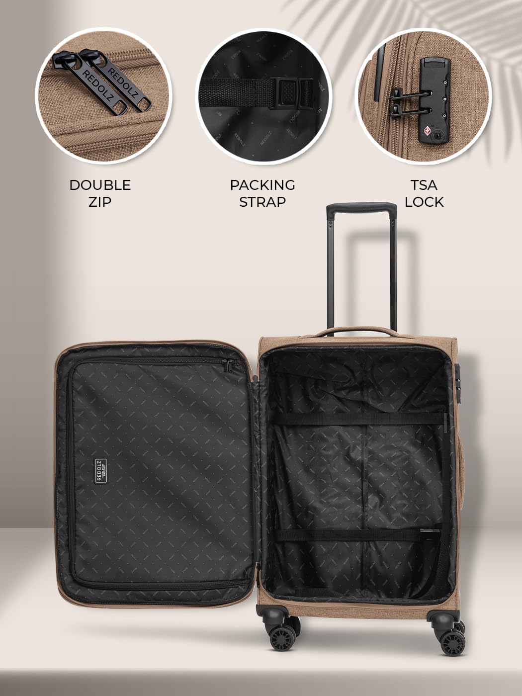 Weichschalen Trolley mit TSA-Schloss, M (67 cm) 4-Rad erweiterbar Coffee