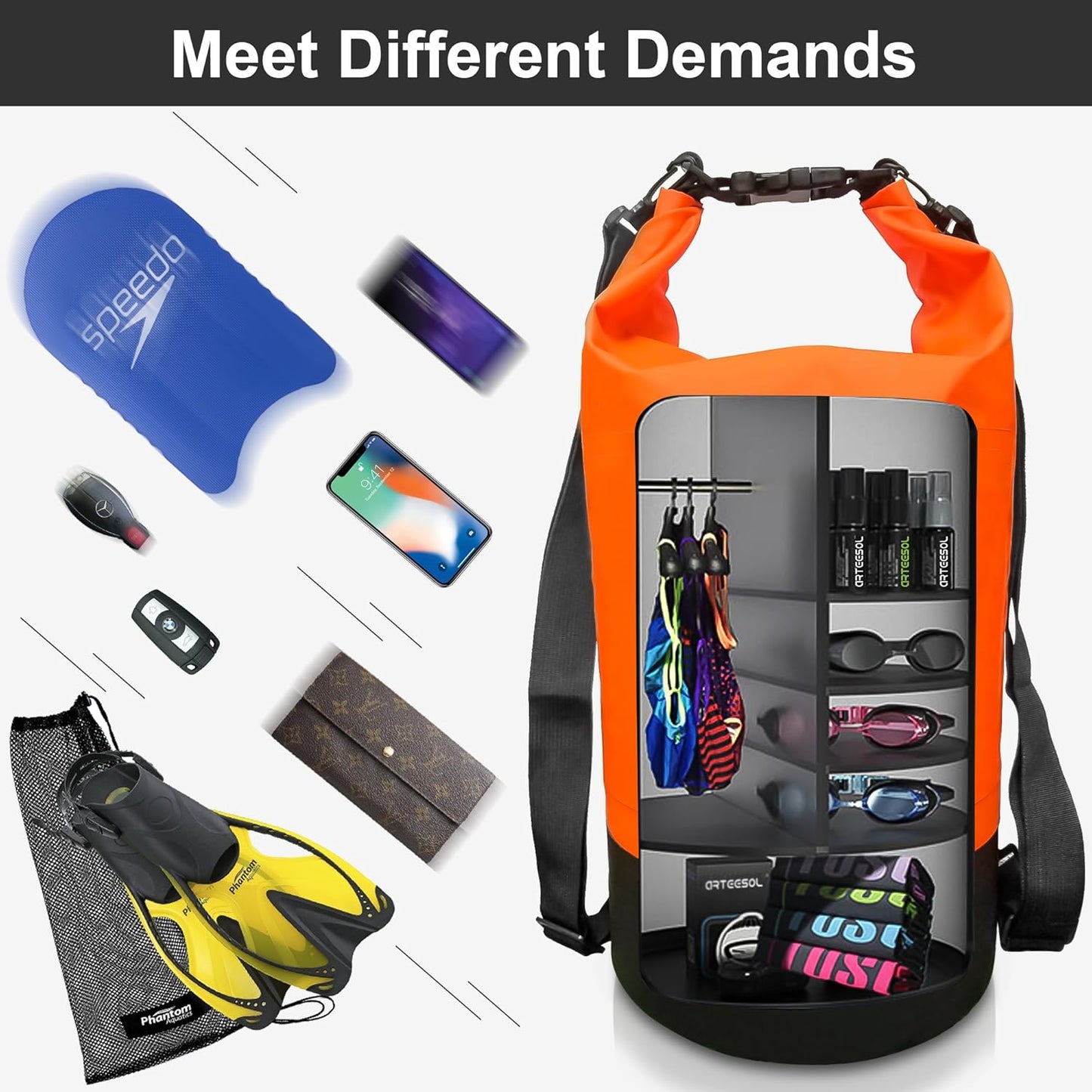 Wasserdichte Dry Bag, 20 Liter, Orange 20L