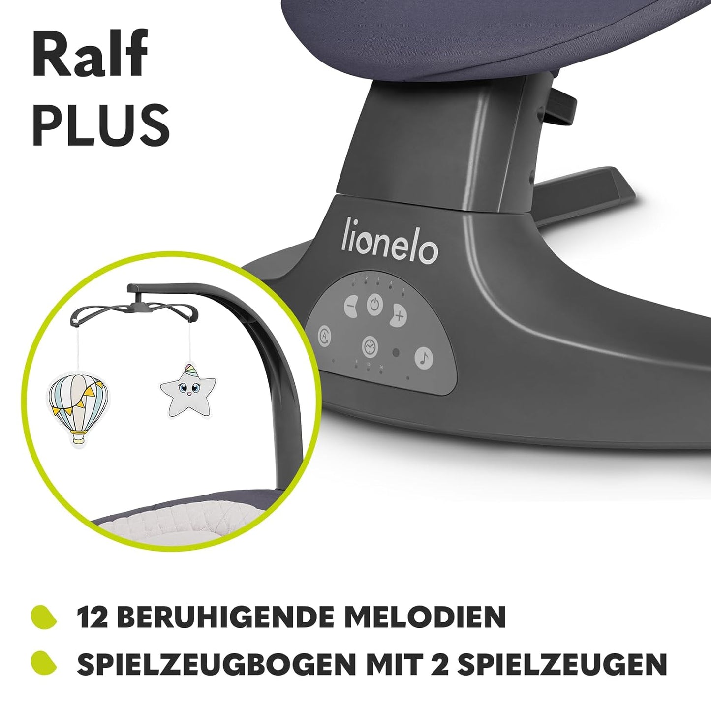2in1 Babywippe & Liegestuhl Ralf mit Fernbedienung, ‎Grau