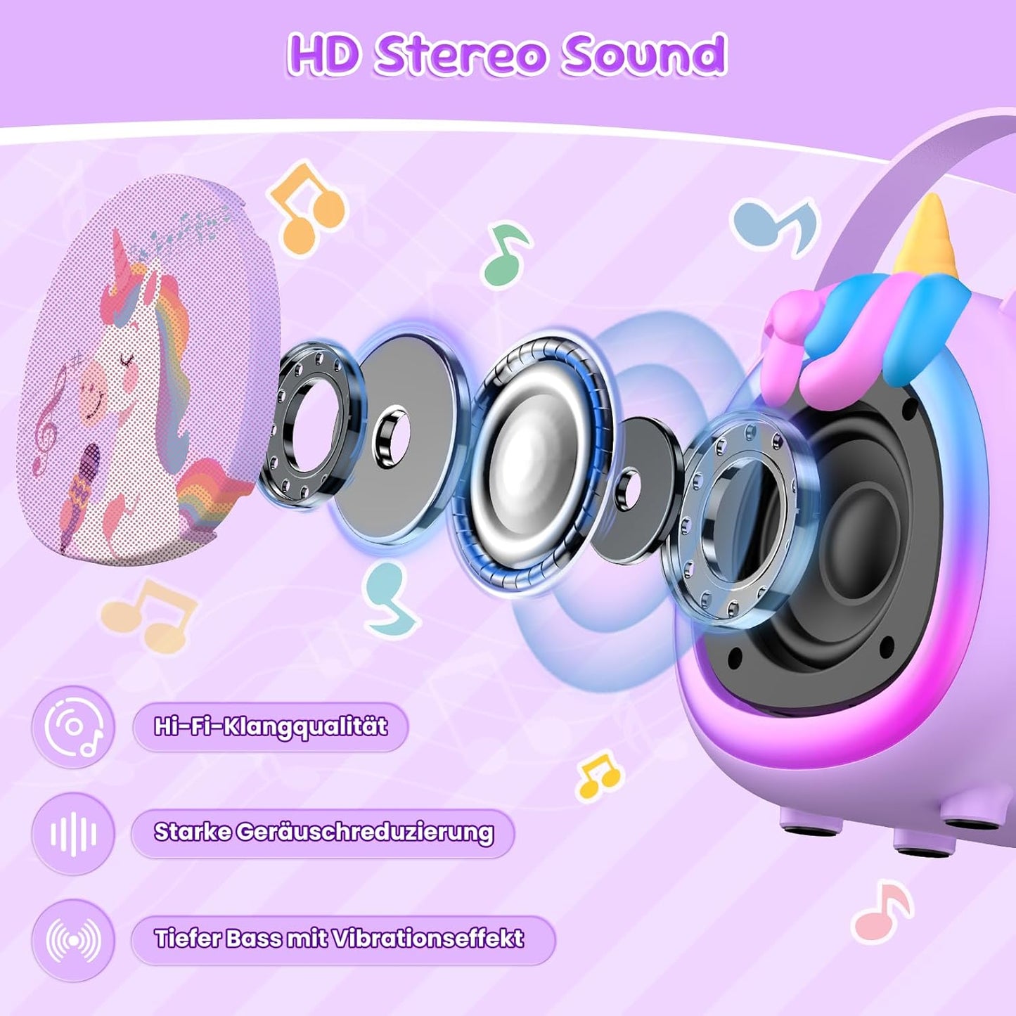 Kinder-Karaoke-Maschine mit 2 Mikrofonen, Lila