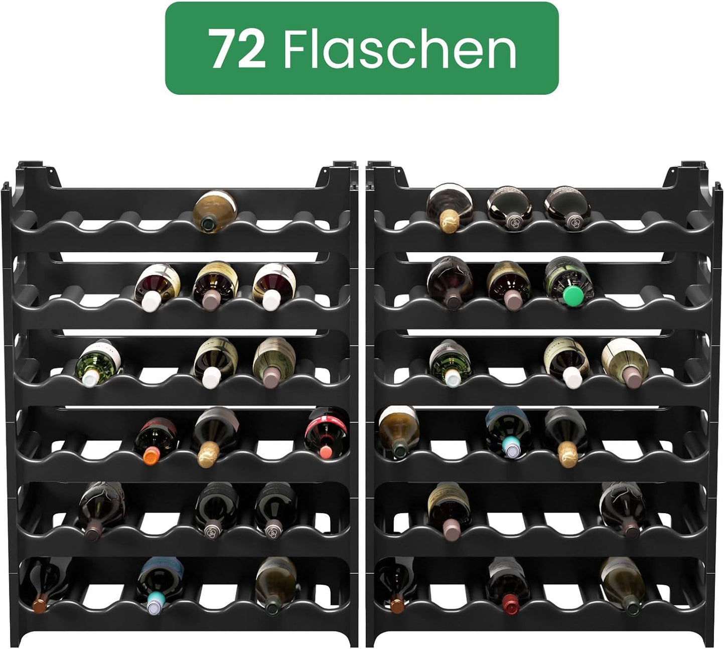 Stapelbares Weinregal für 72 Flaschen, Schwarz 72 Flaschen