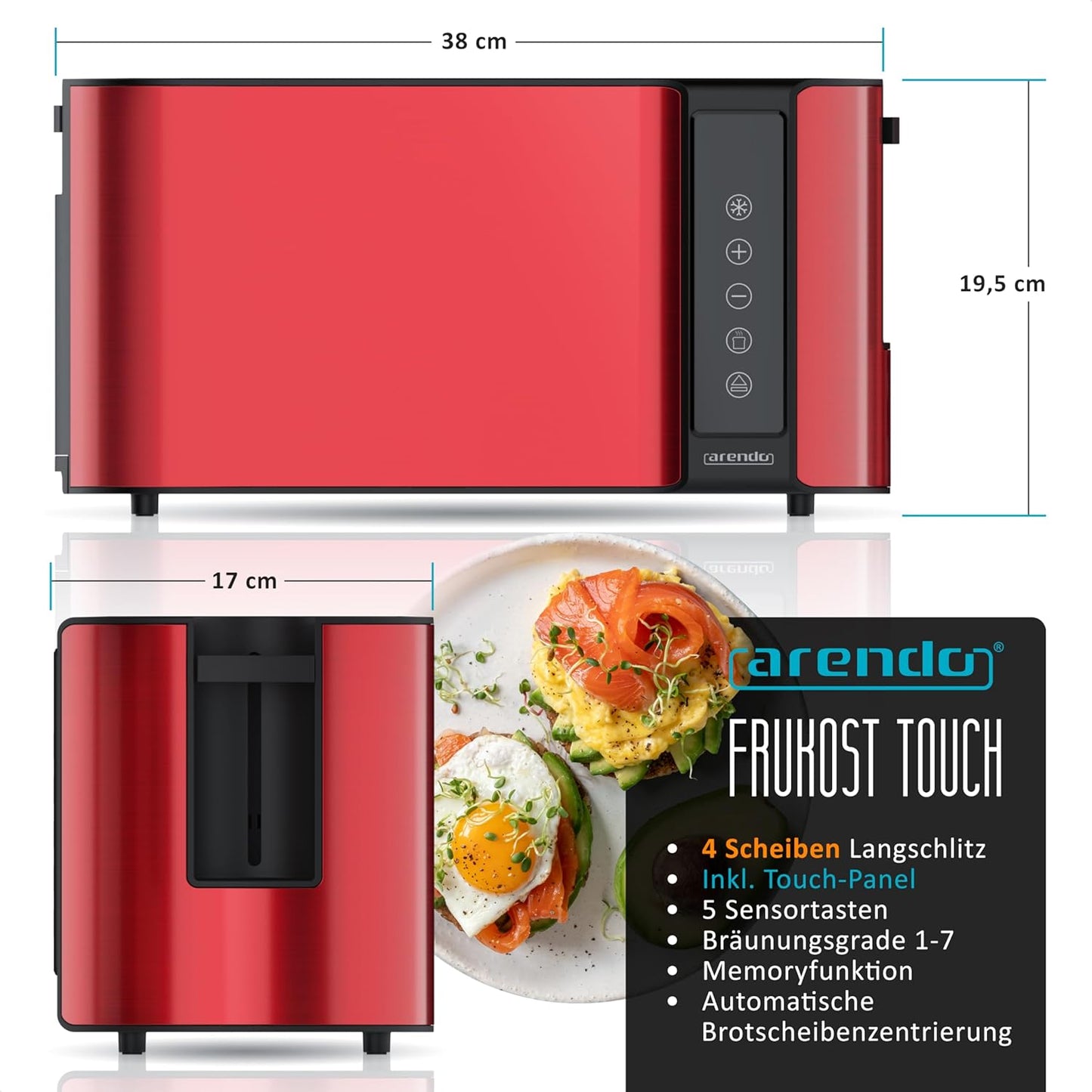 Langschlitztoaster mit integriertem Brötchenaufsatz, D: Rot